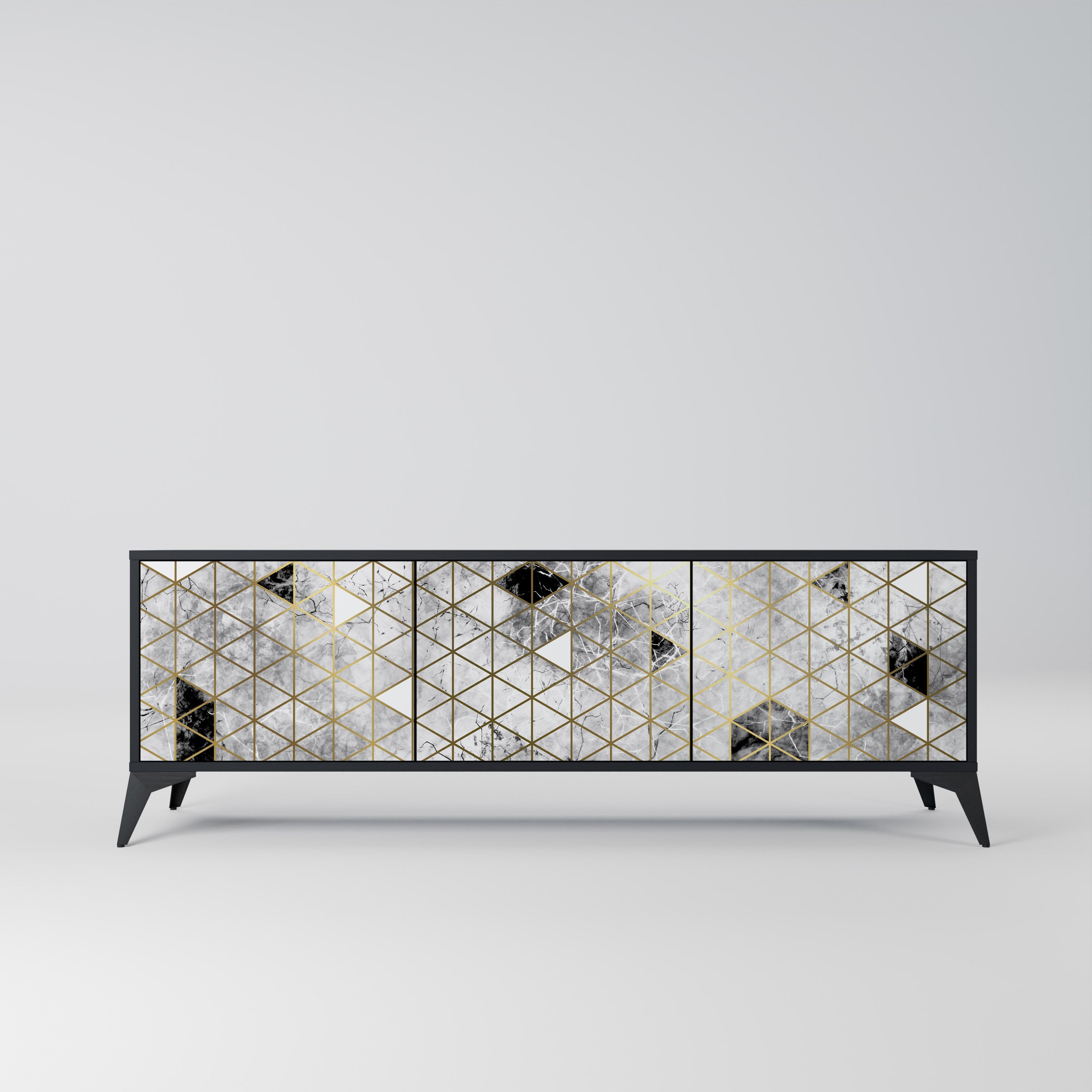 ASHEN ARIA Móvel de TV com 3 Portas em Acabamento Preto