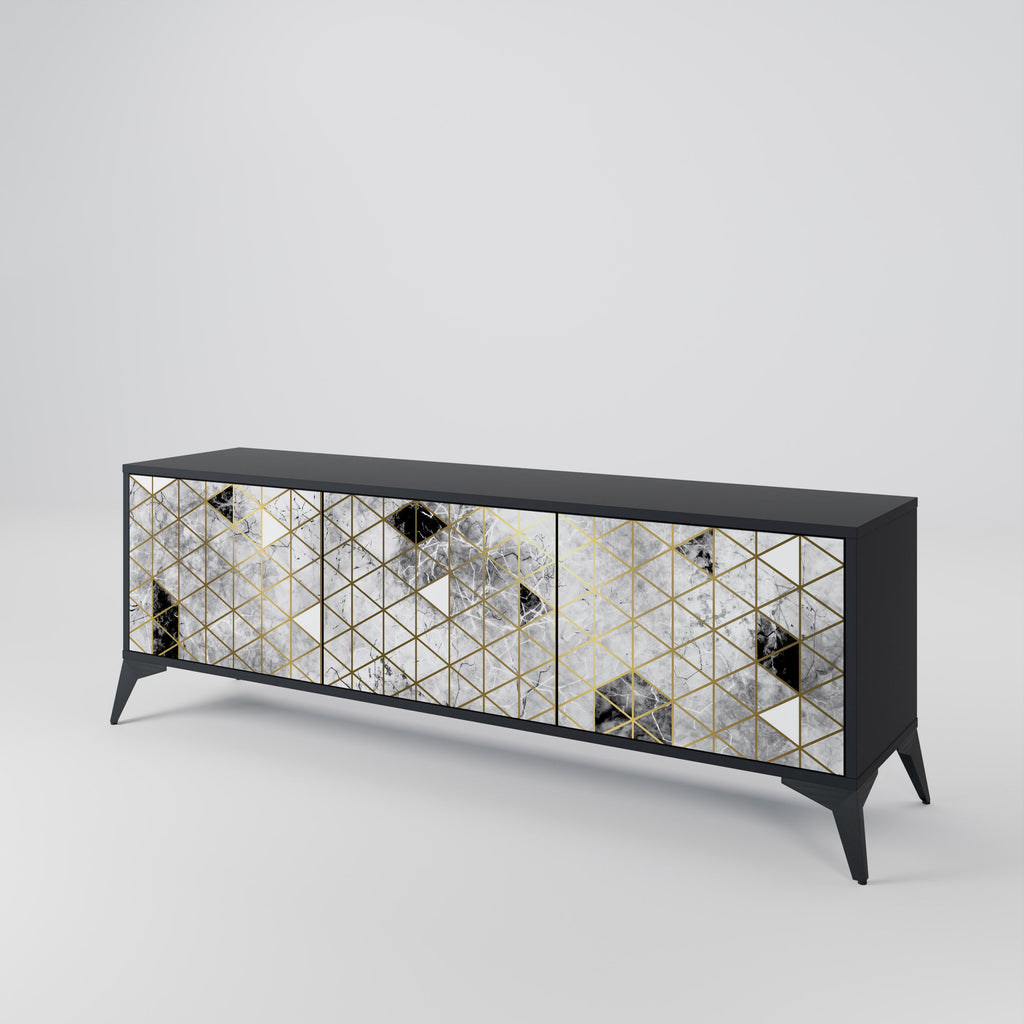 ASHEN ARIA Móvel de TV com 3 Portas em Acabamento Preto