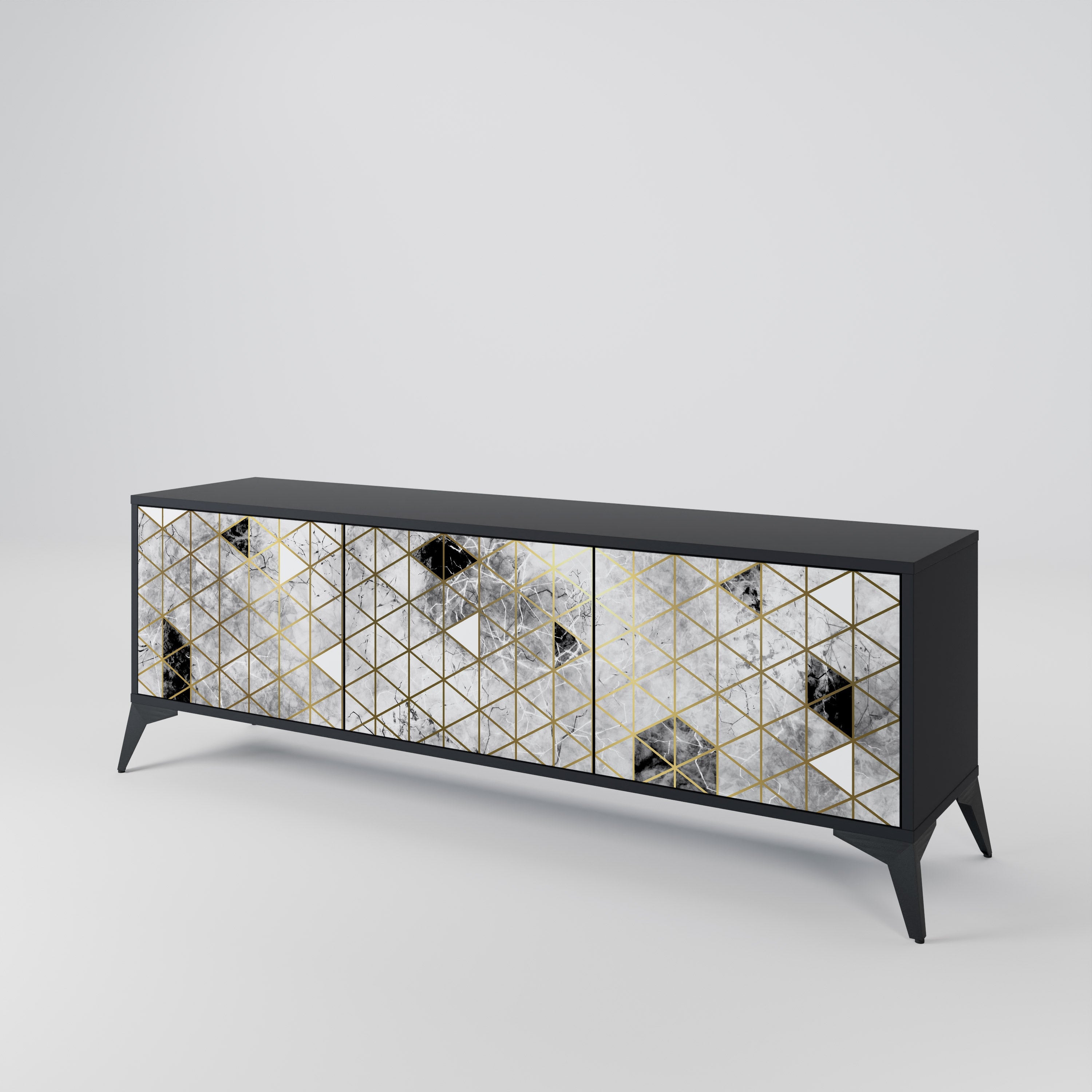 ASHEN ARIA Móvel de TV com 3 Portas em Acabamento Preto