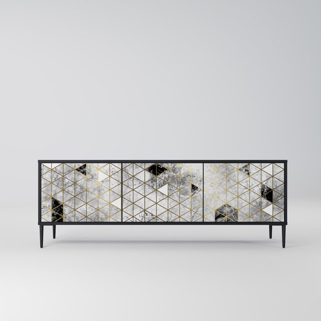 ASHEN ARIA Móvel de TV com 3 Portas em Acabamento Preto