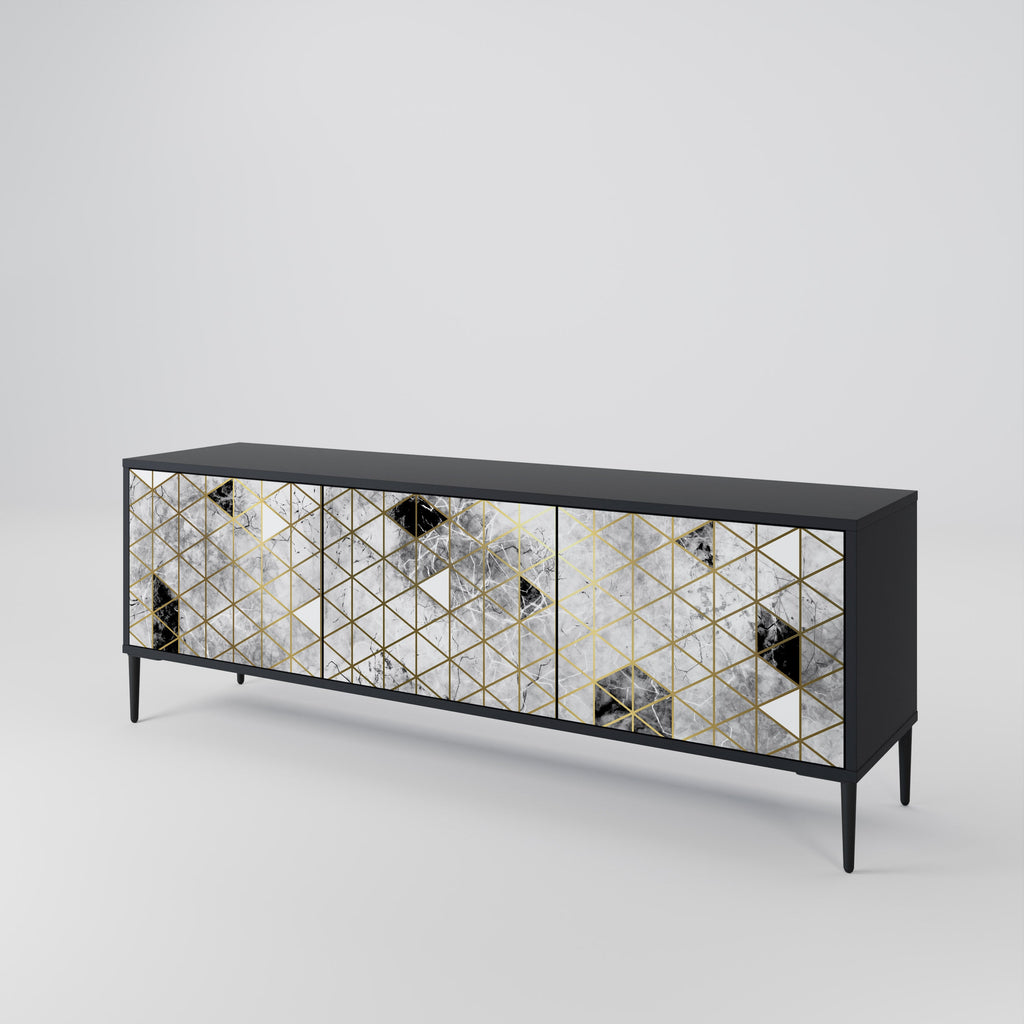 ASHEN ARIA Móvel de TV com 3 Portas em Acabamento Preto