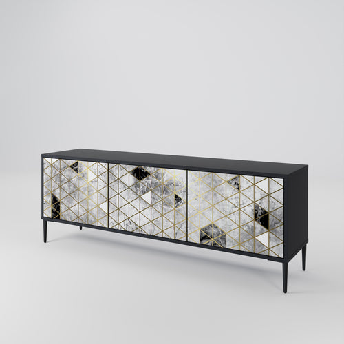 ASHEN ARIA 3-Door TV Stand in Black Finish