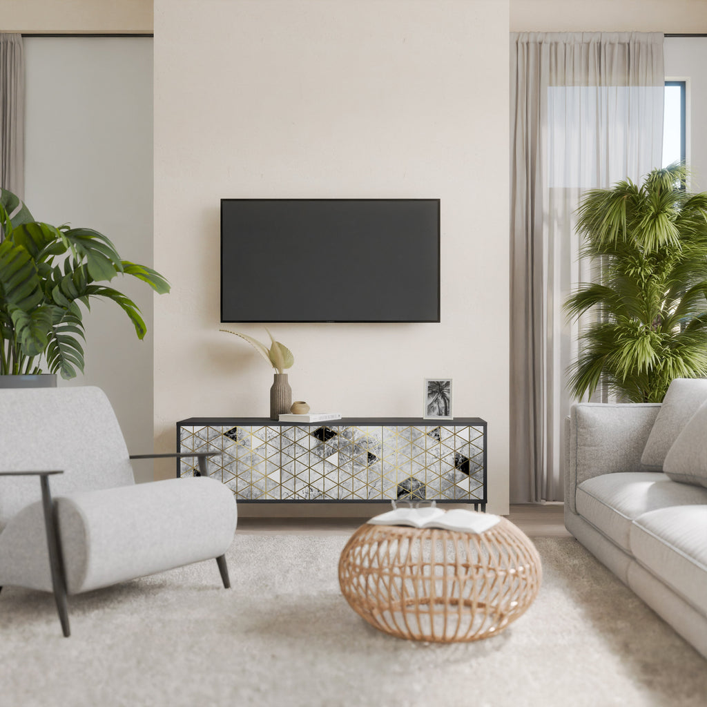 ASHEN ARIA Móvel de TV com 3 Portas em Acabamento Preto