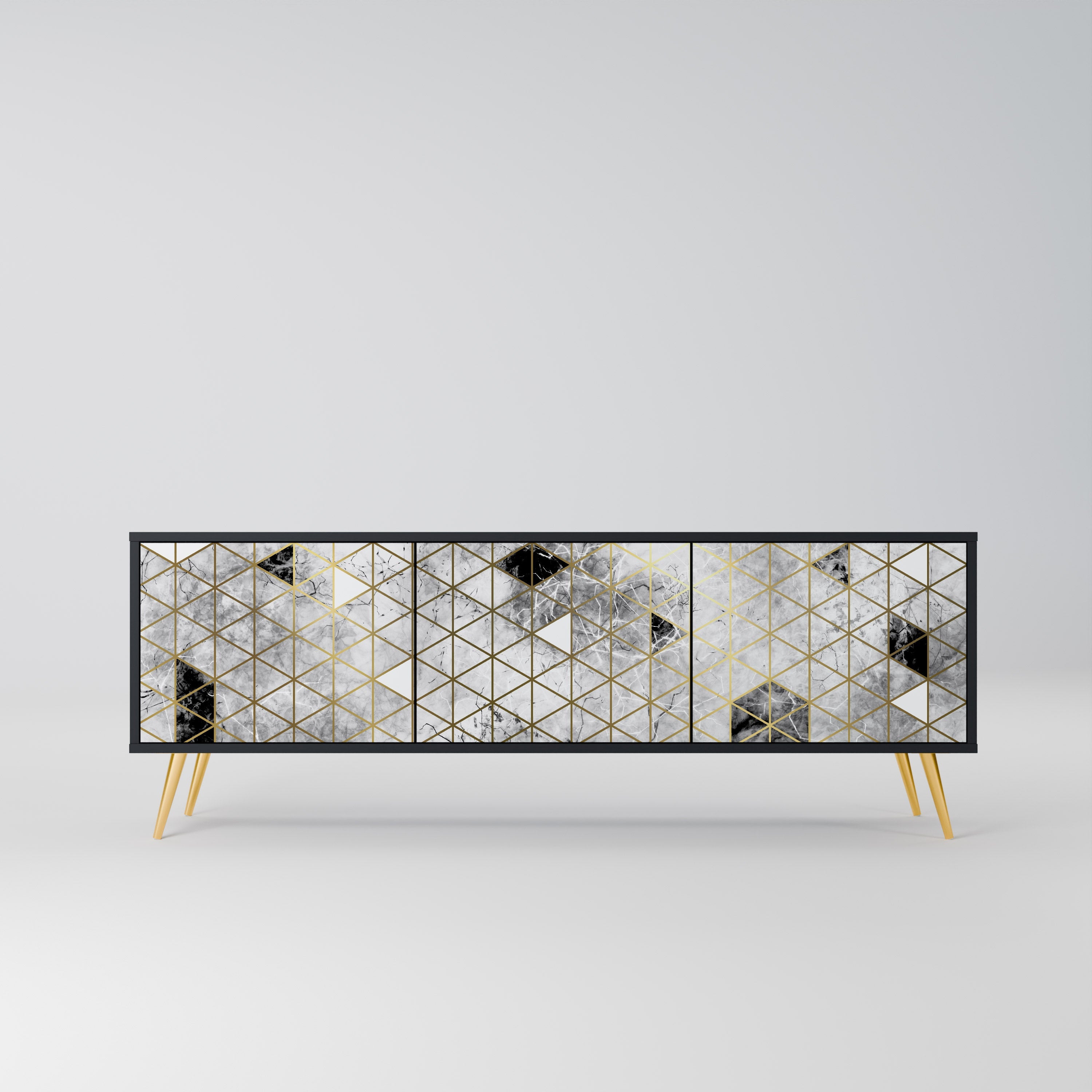 ASHEN ARIA Móvel de TV com 3 Portas em Acabamento Preto