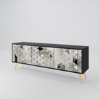 ASHEN ARIA Móvel de TV com 3 Portas em Acabamento Preto