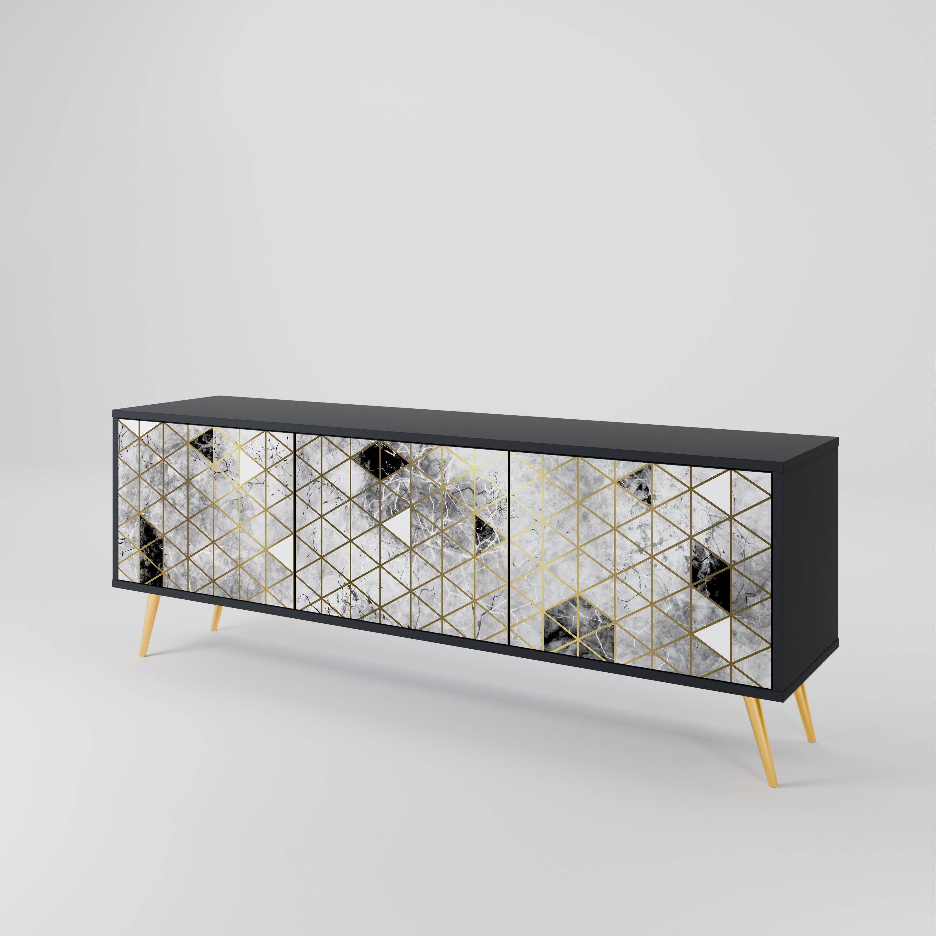 ASHEN ARIA Móvel de TV com 3 Portas em Acabamento Preto