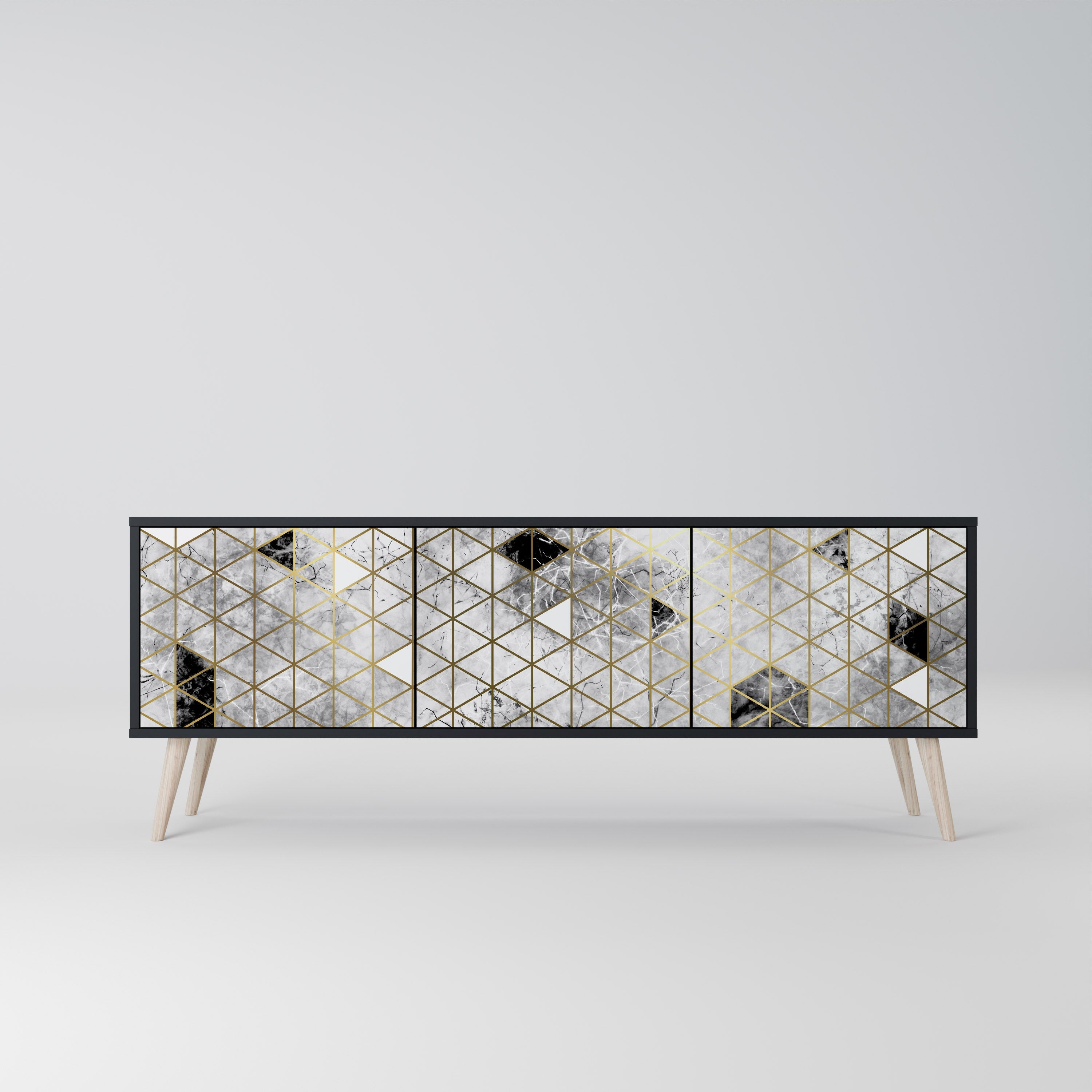 ASHEN ARIA Móvel de TV com 3 Portas em Acabamento Preto