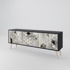 ASHEN ARIA Móvel de TV com 3 Portas em Acabamento Preto