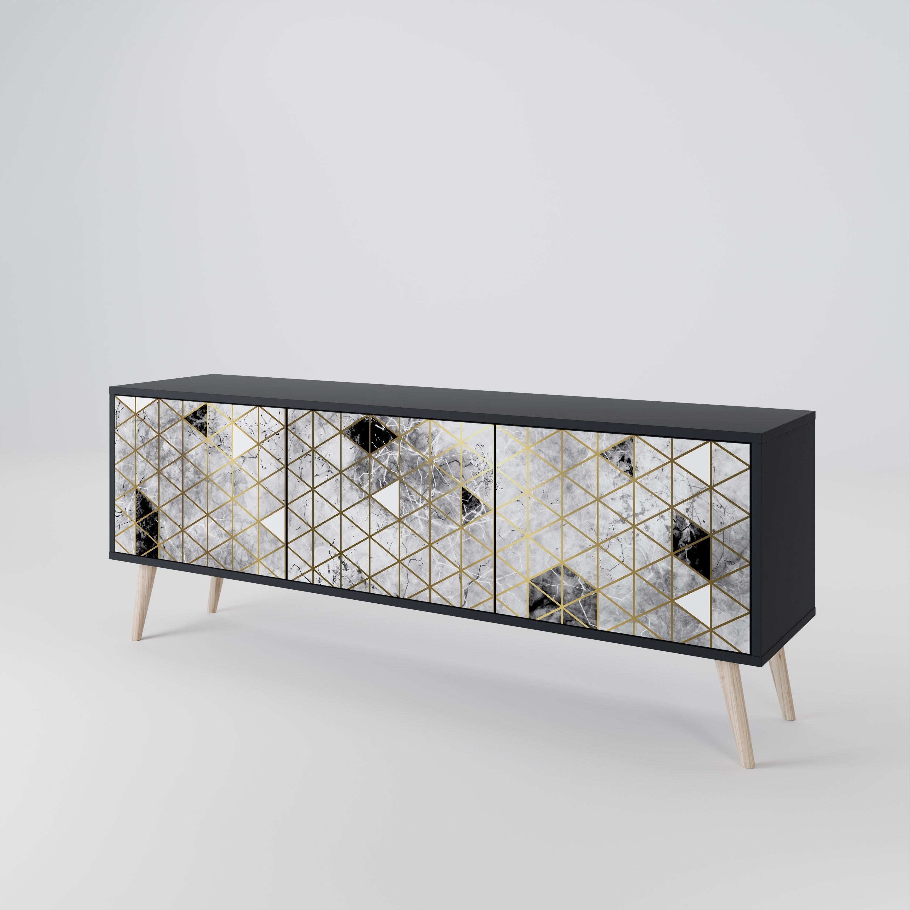 ASHEN ARIA Móvel de TV com 3 Portas em Acabamento Preto