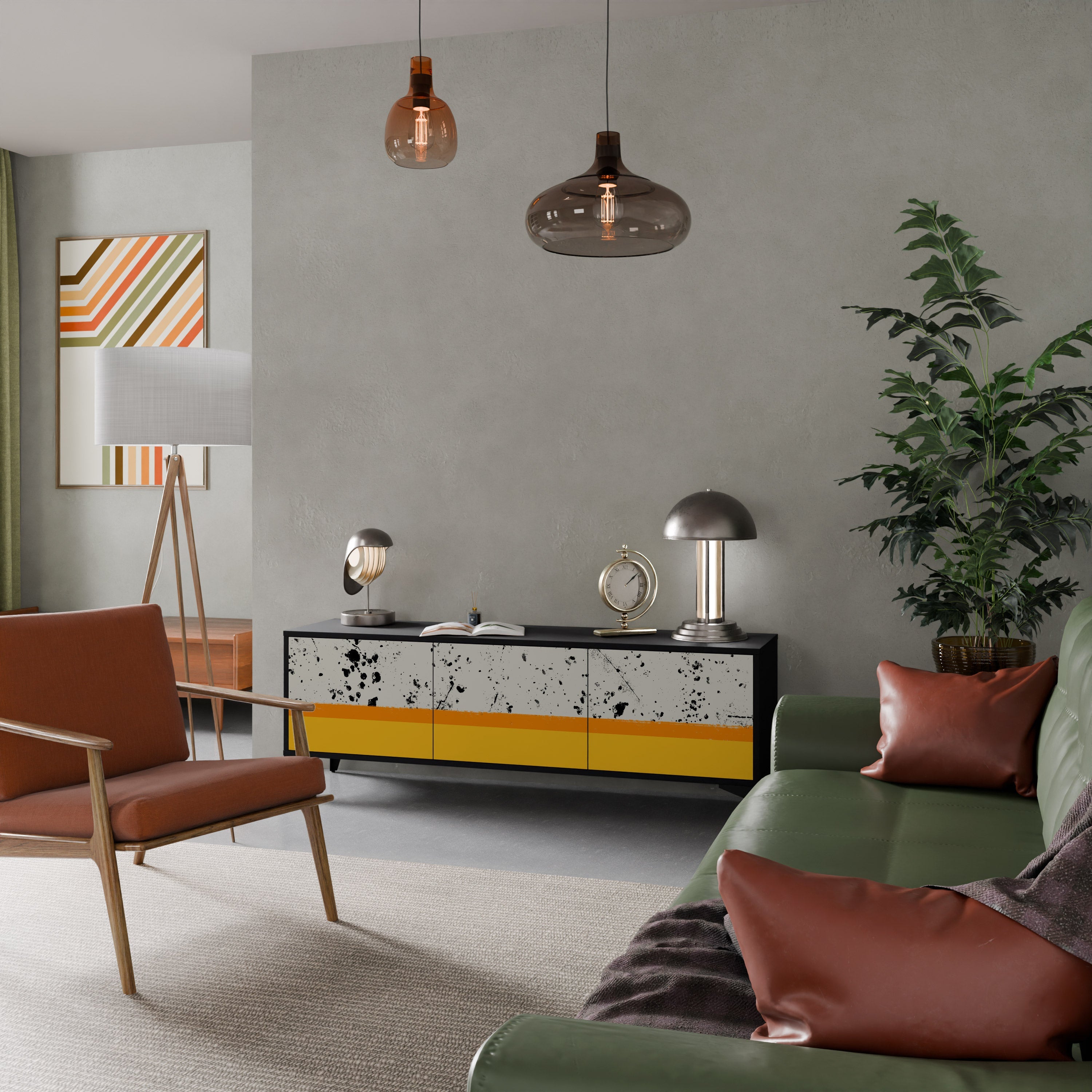 DYED BY ORANGE Móvel de TV com 3 Portas em Acabamento Preto