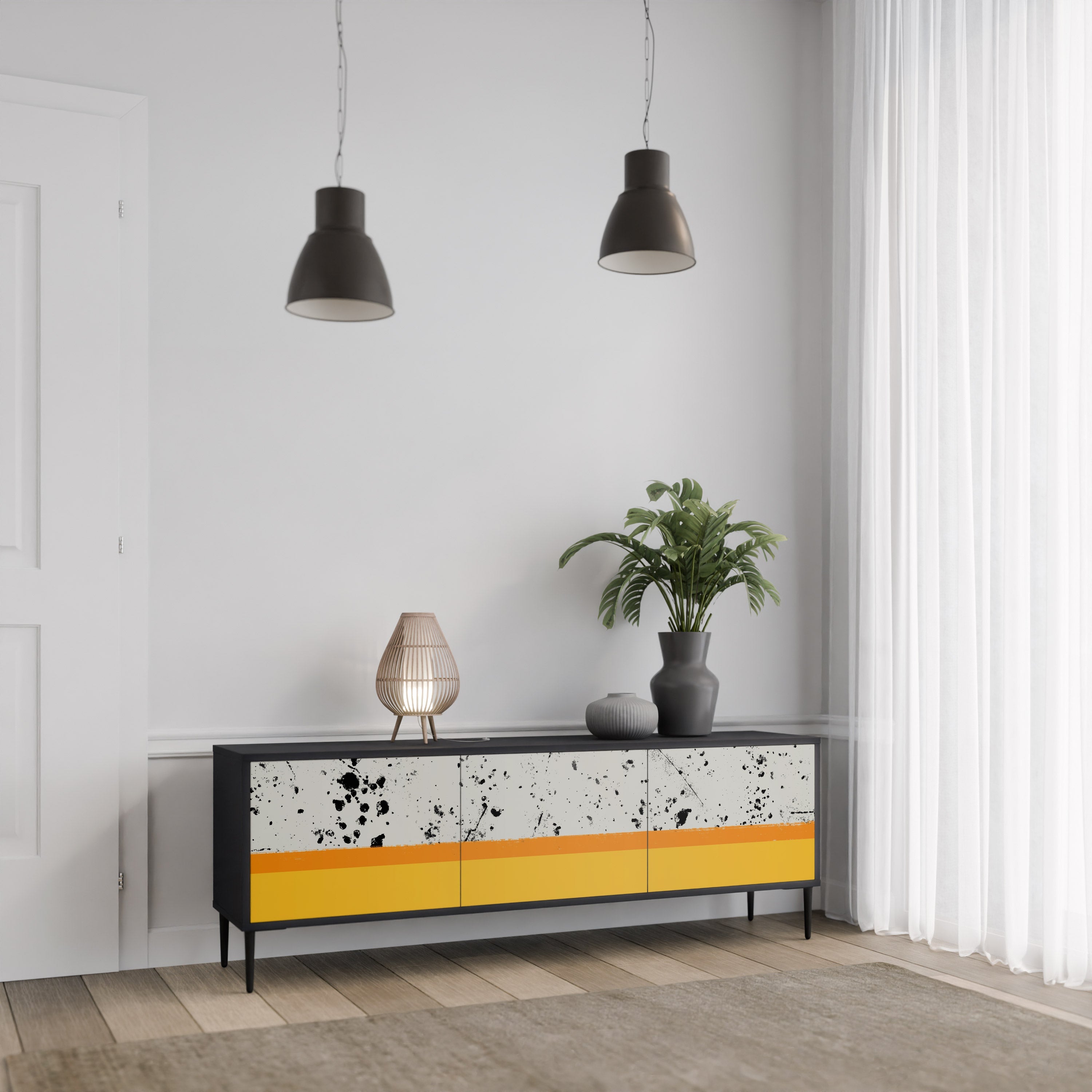 DYED BY ORANGE Móvel de TV com 3 Portas em Acabamento Preto