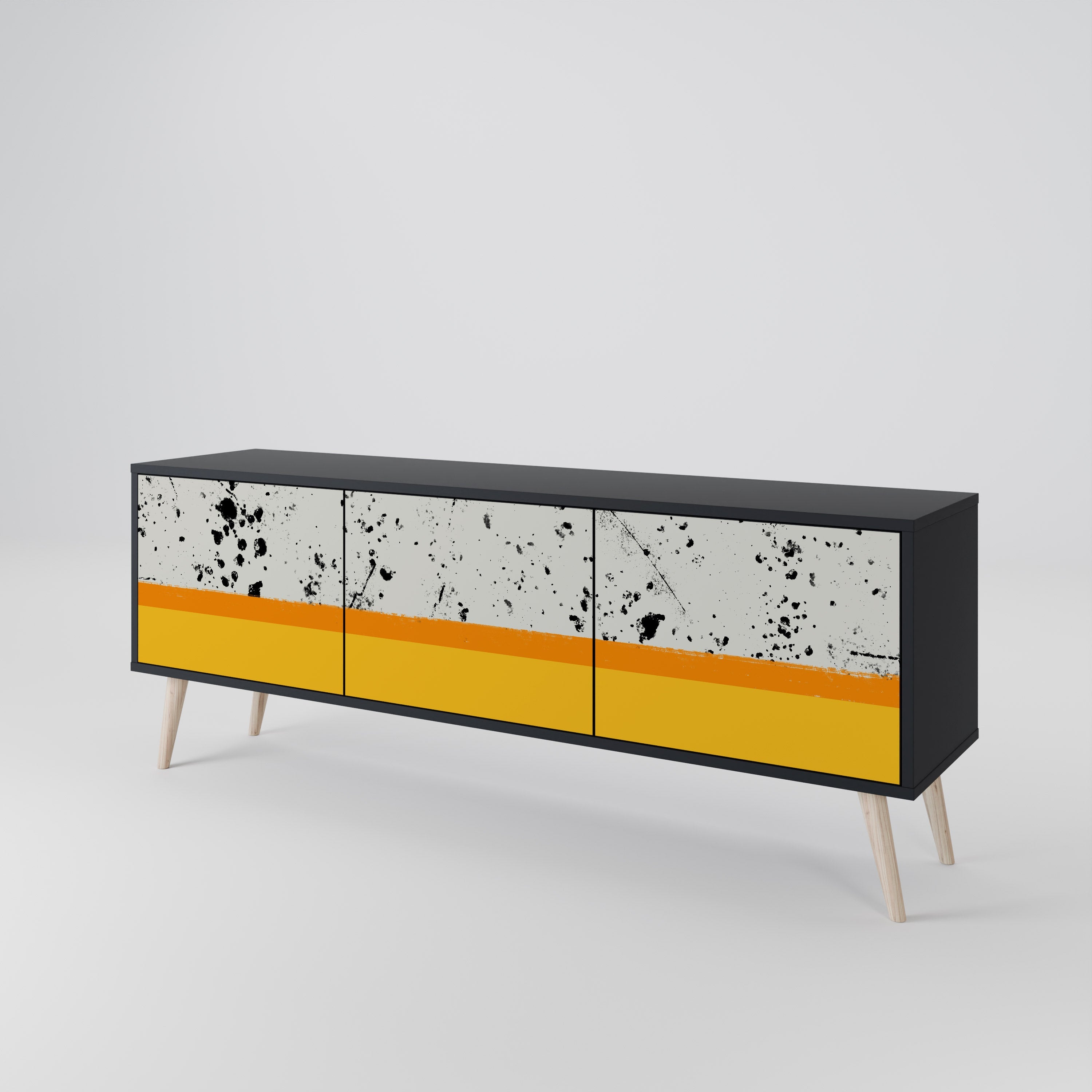 DYED BY ORANGE Móvel de TV com 3 Portas em Acabamento Preto