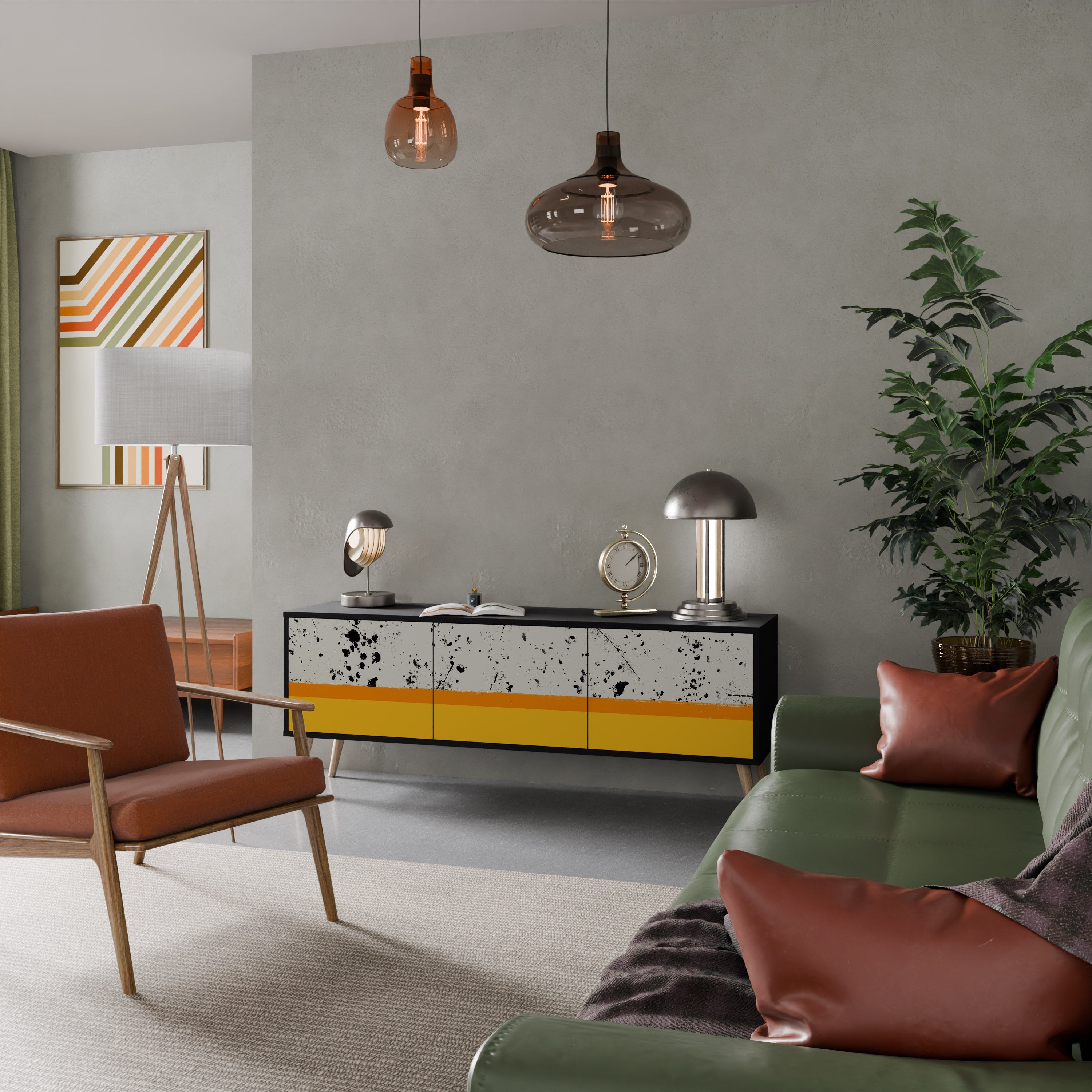 DYED BY ORANGE Móvel de TV com 3 Portas em Acabamento Preto