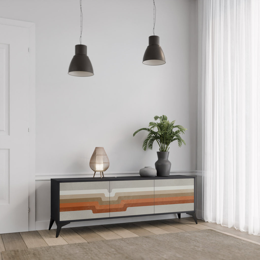 PECULIAR TRAIL 3-Door TV Stand in Black Finish