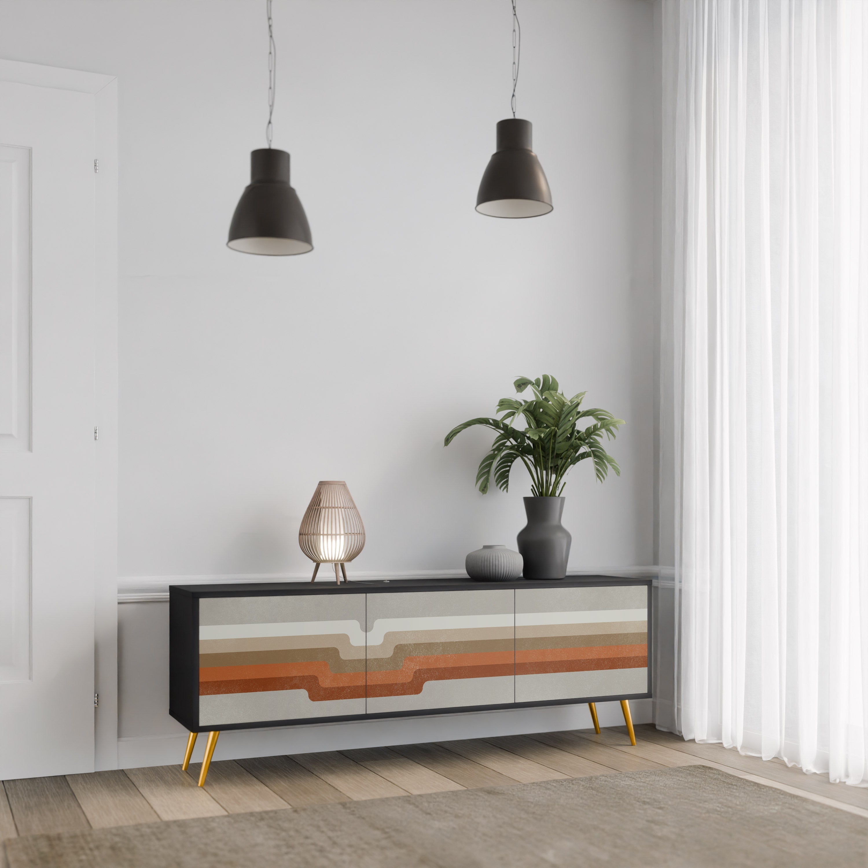 PECULIAR TRAIL 3-Door TV Stand in Black Finish