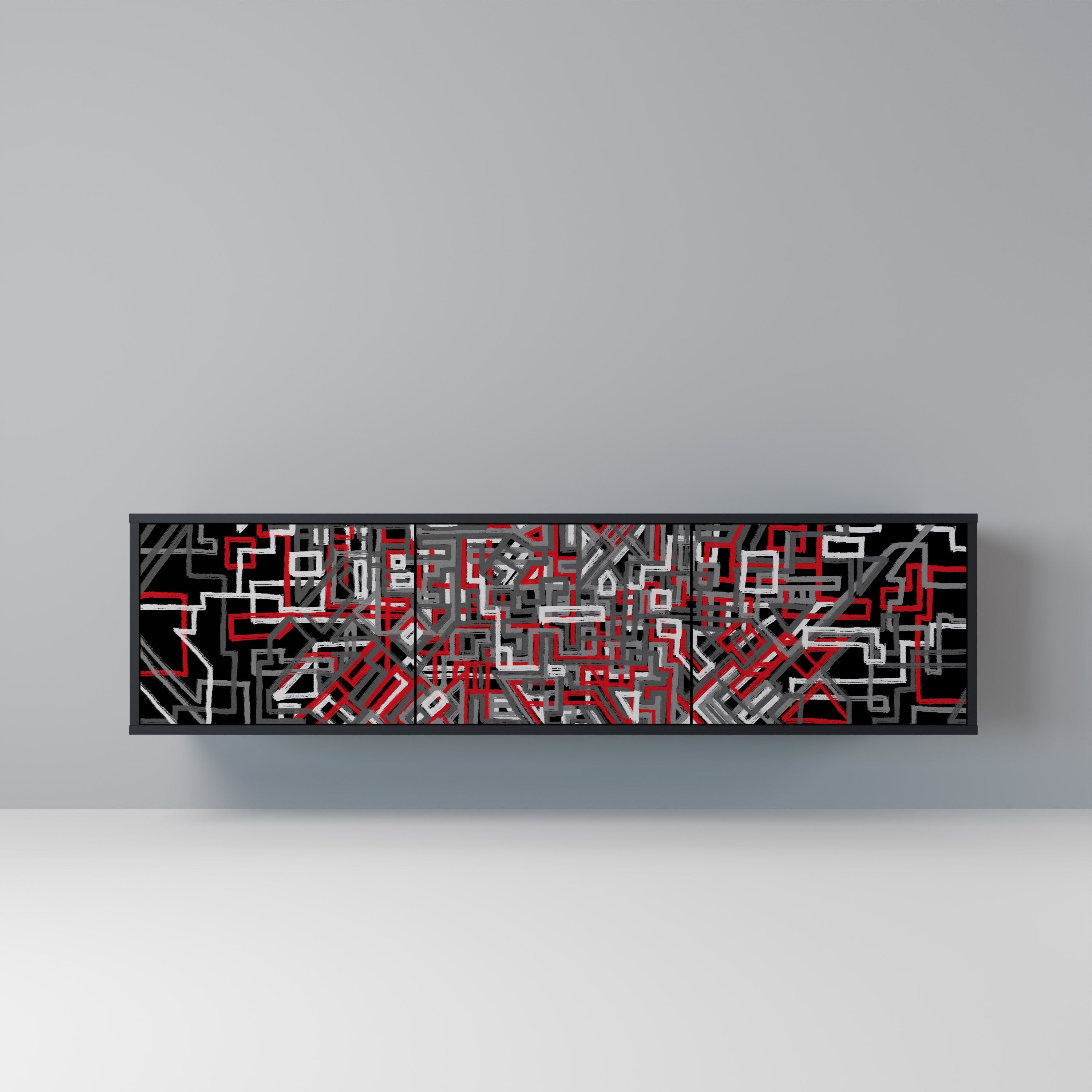 BROKEN LINES Móvel de TV com 3 Portas em Acabamento Preto