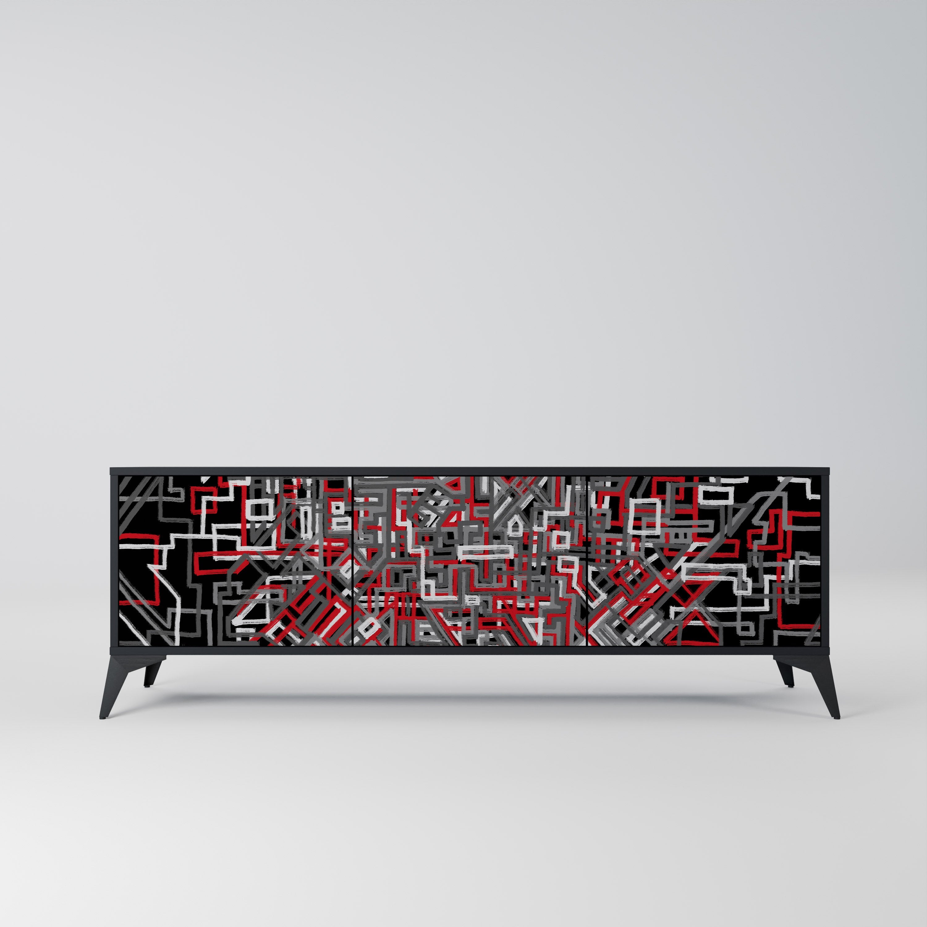 BROKEN LINES Móvel de TV com 3 Portas em Acabamento Preto