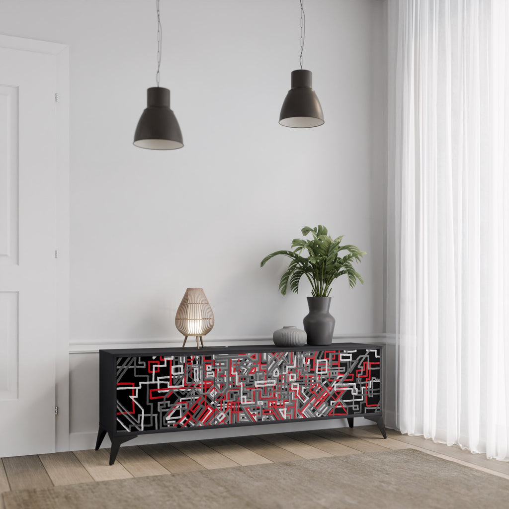 BROKEN LINES Móvel de TV com 3 Portas em Acabamento Preto