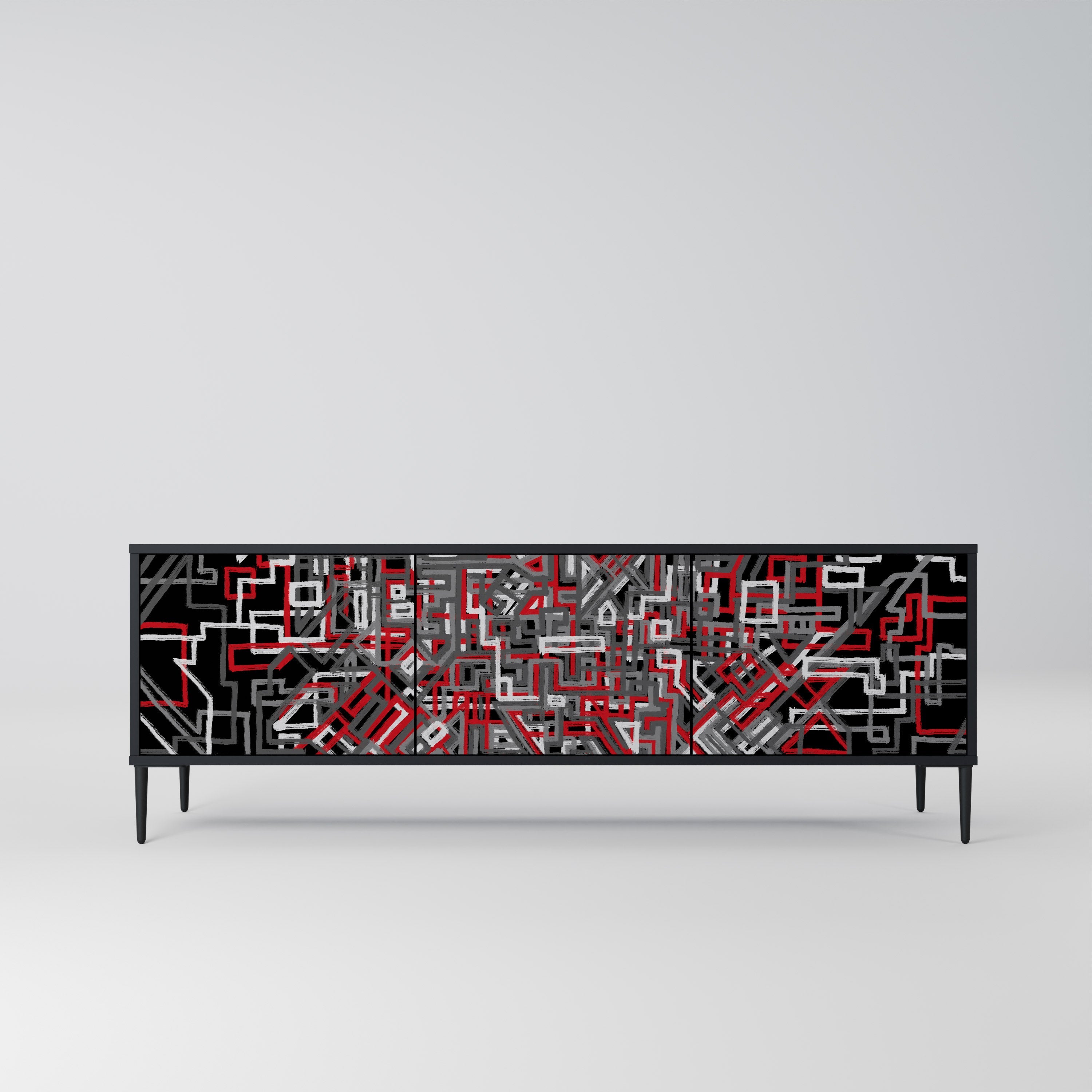 BROKEN LINES Móvel de TV com 3 Portas em Acabamento Preto