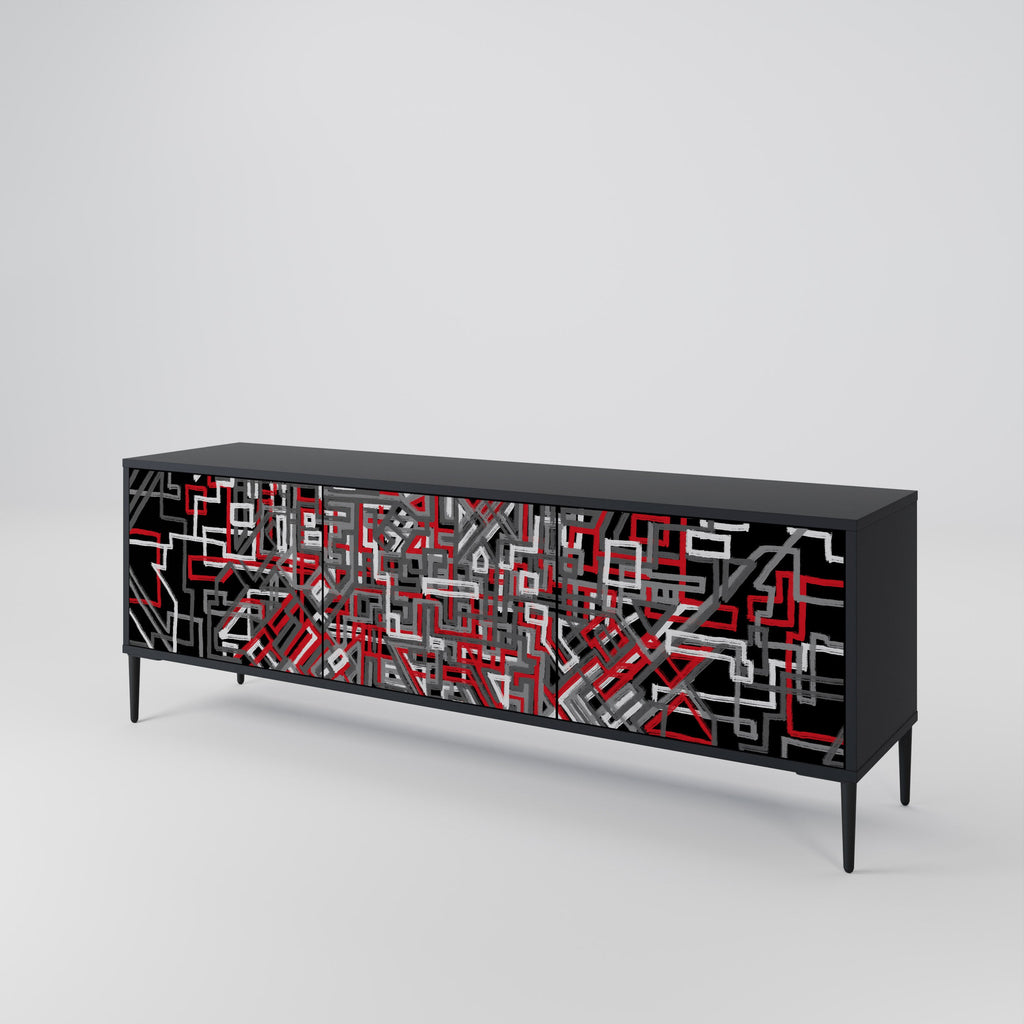 BROKEN LINES Móvel de TV com 3 Portas em Acabamento Preto