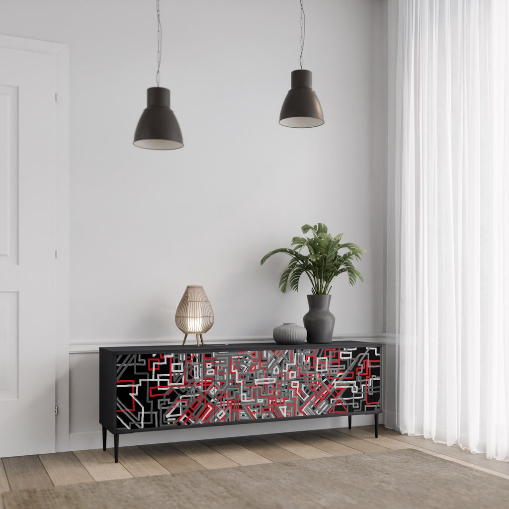 BROKEN LINES Móvel de TV com 3 Portas em Acabamento Preto