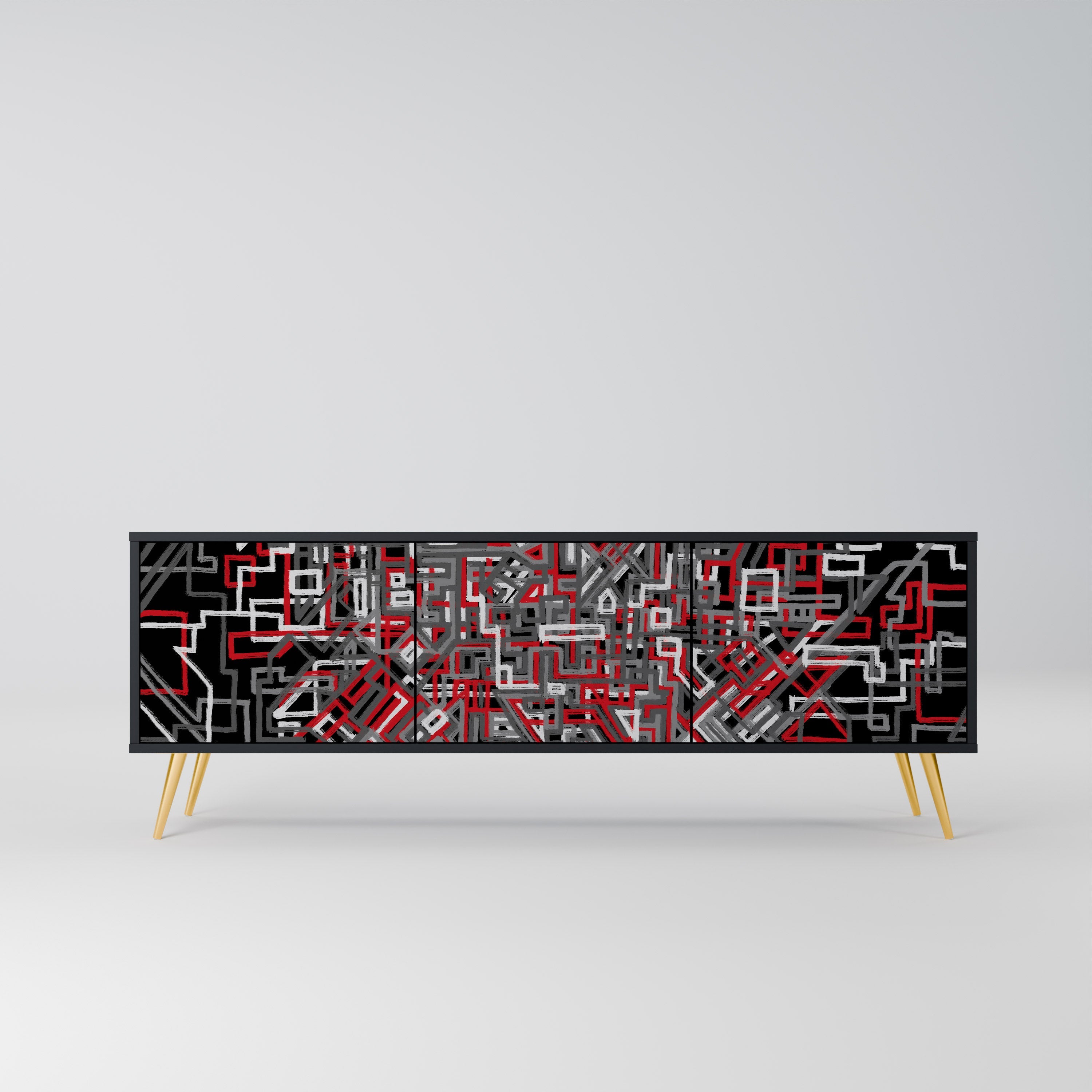 BROKEN LINES Móvel de TV com 3 Portas em Acabamento Preto