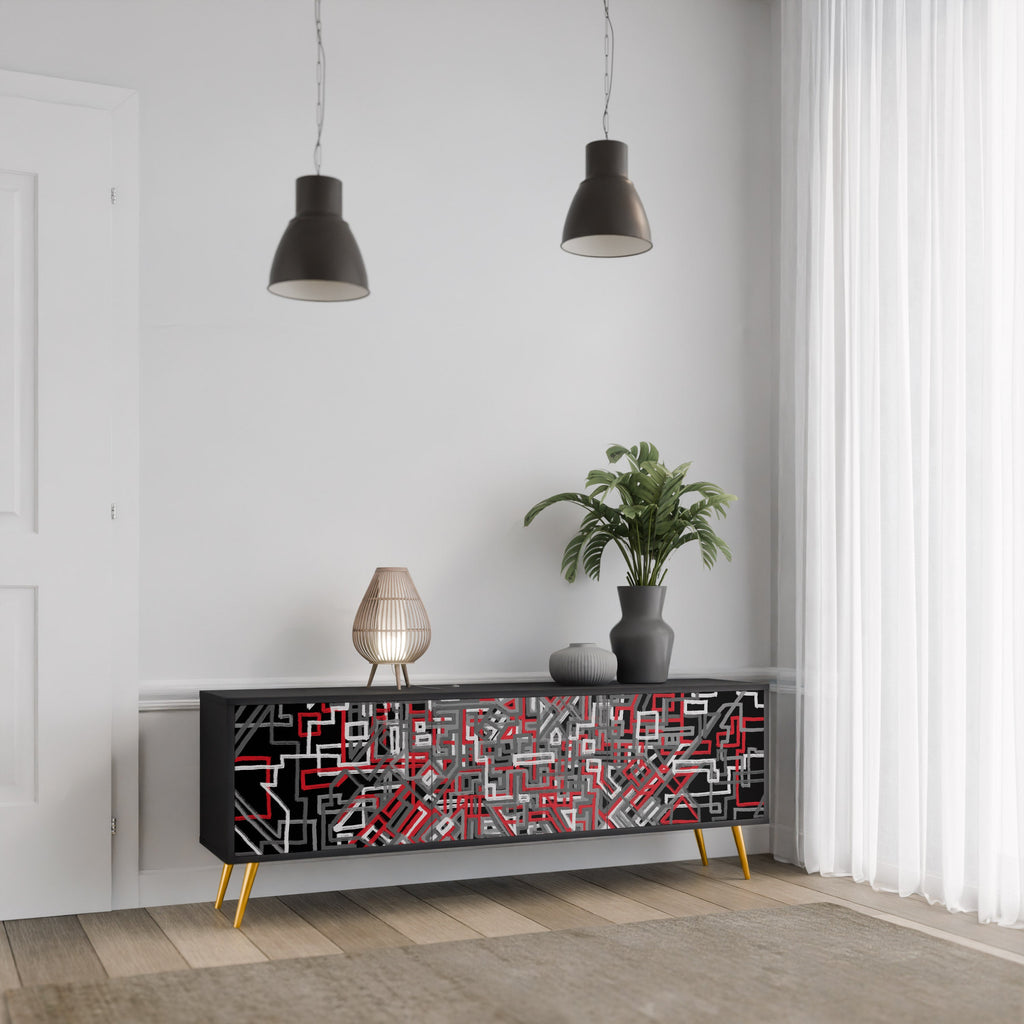 BROKEN LINES Móvel de TV com 3 Portas em Acabamento Preto