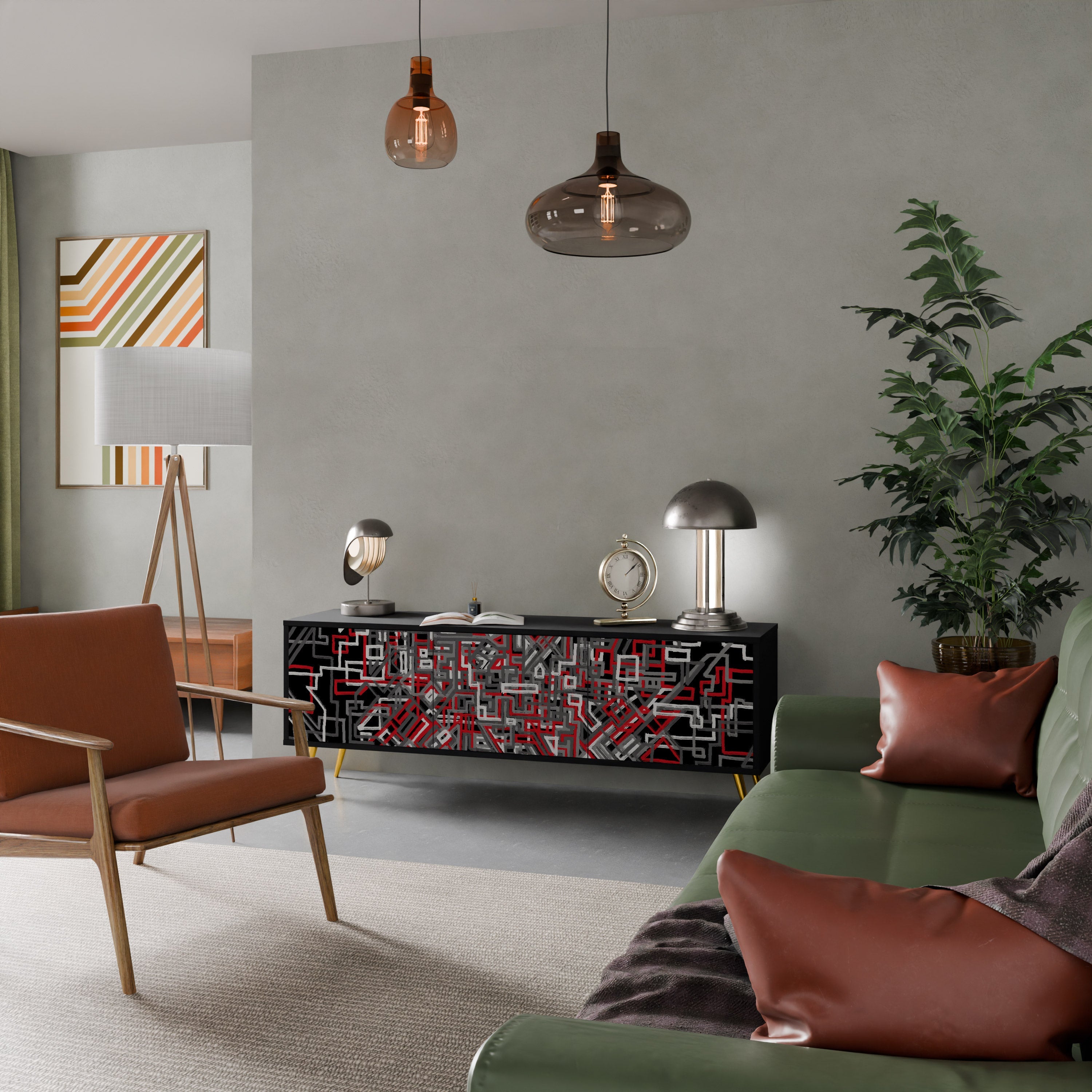 BROKEN LINES Móvel de TV com 3 Portas em Acabamento Preto