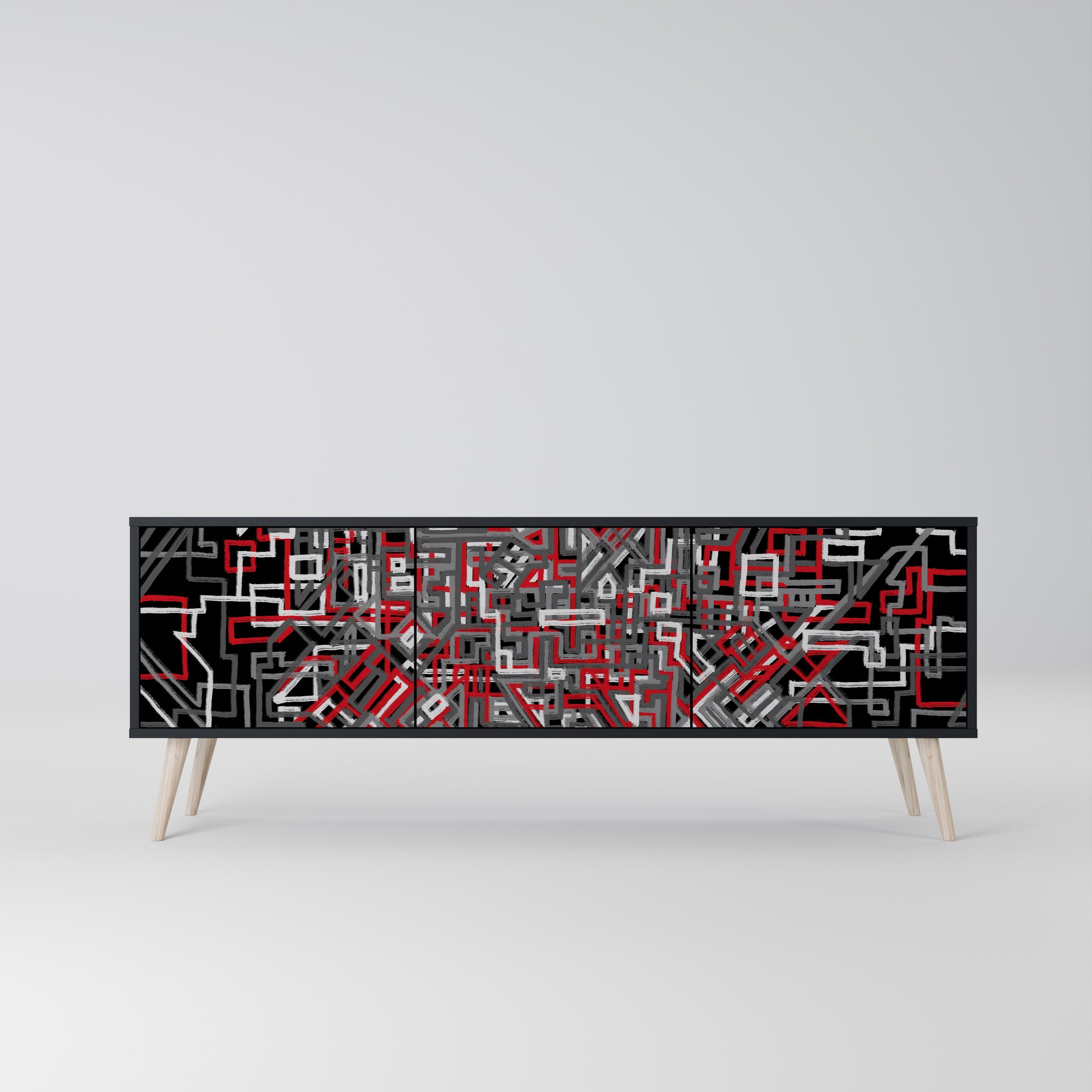 BROKEN LINES Móvel de TV com 3 Portas em Acabamento Preto