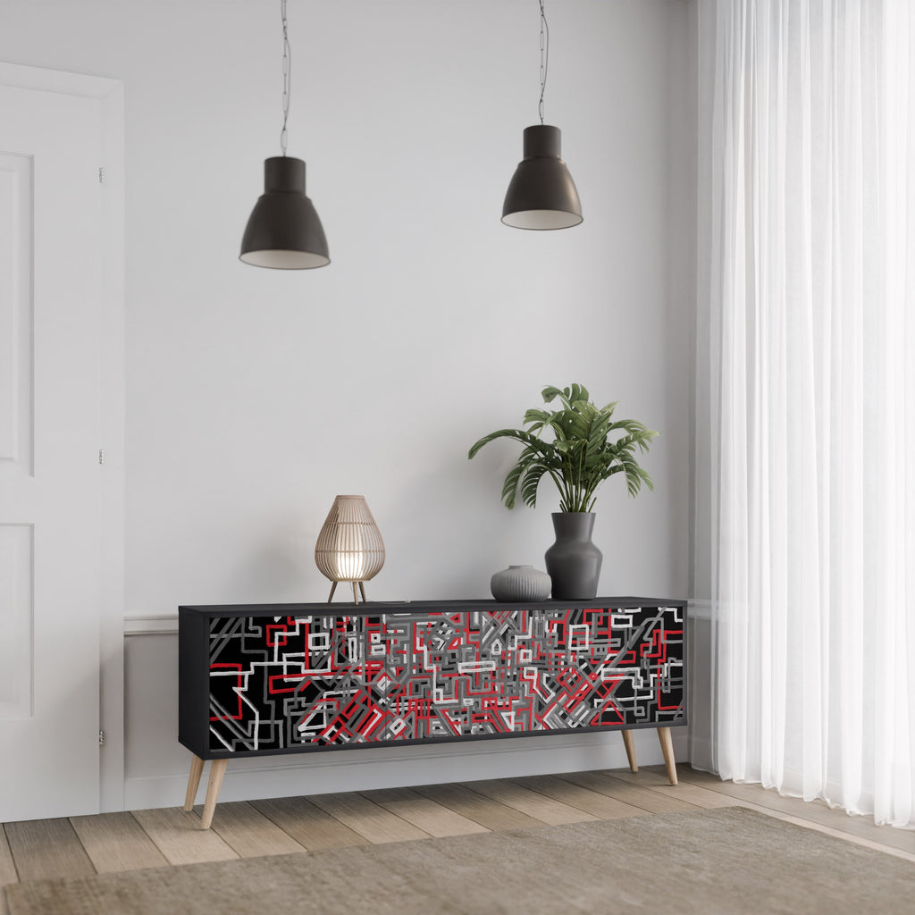 BROKEN LINES Móvel de TV com 3 Portas em Acabamento Preto