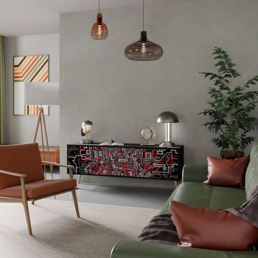 BROKEN LINES Móvel de TV com 3 Portas em Acabamento Preto