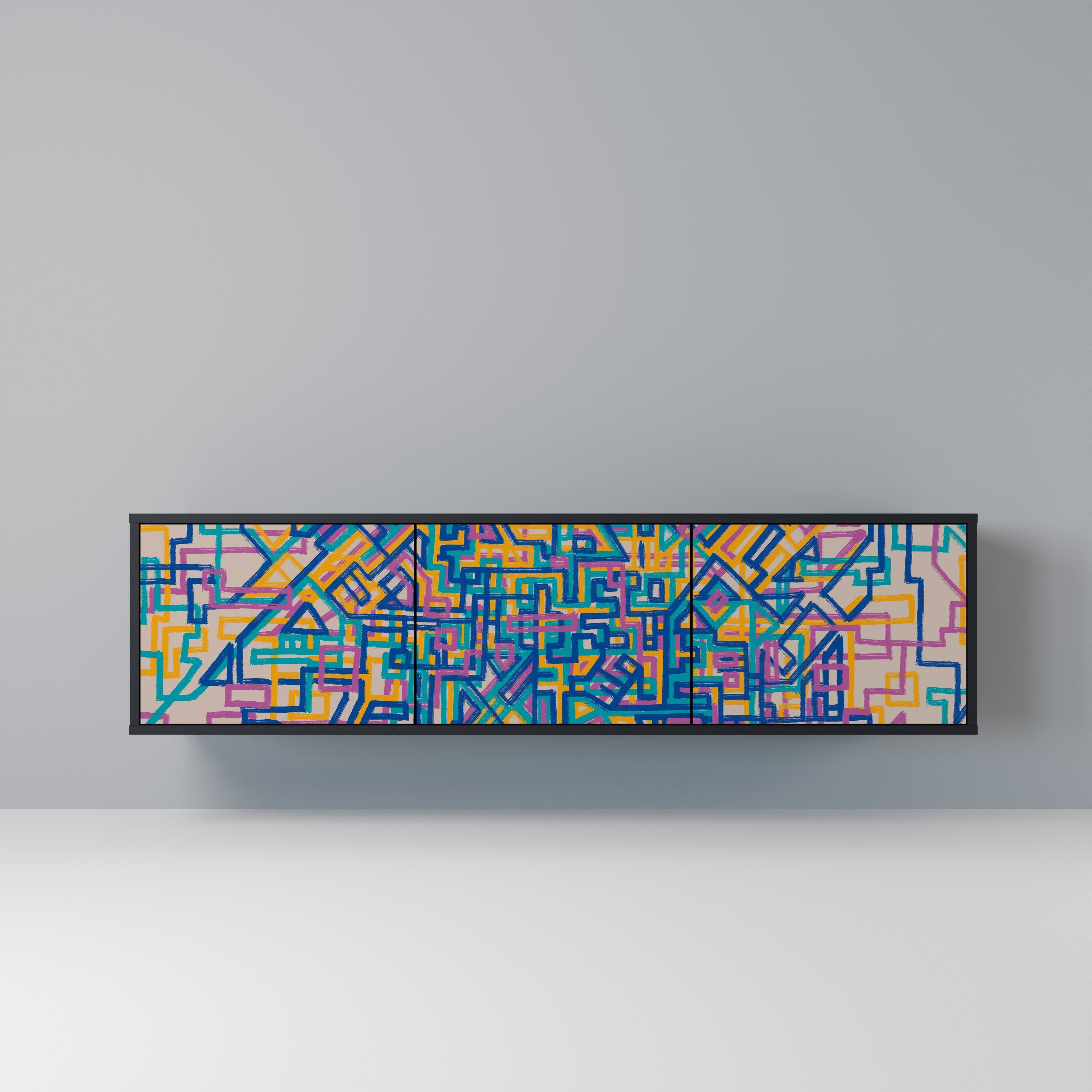 MEMORIES MAP Móvel de TV com 3 Portas em Acabamento Preto