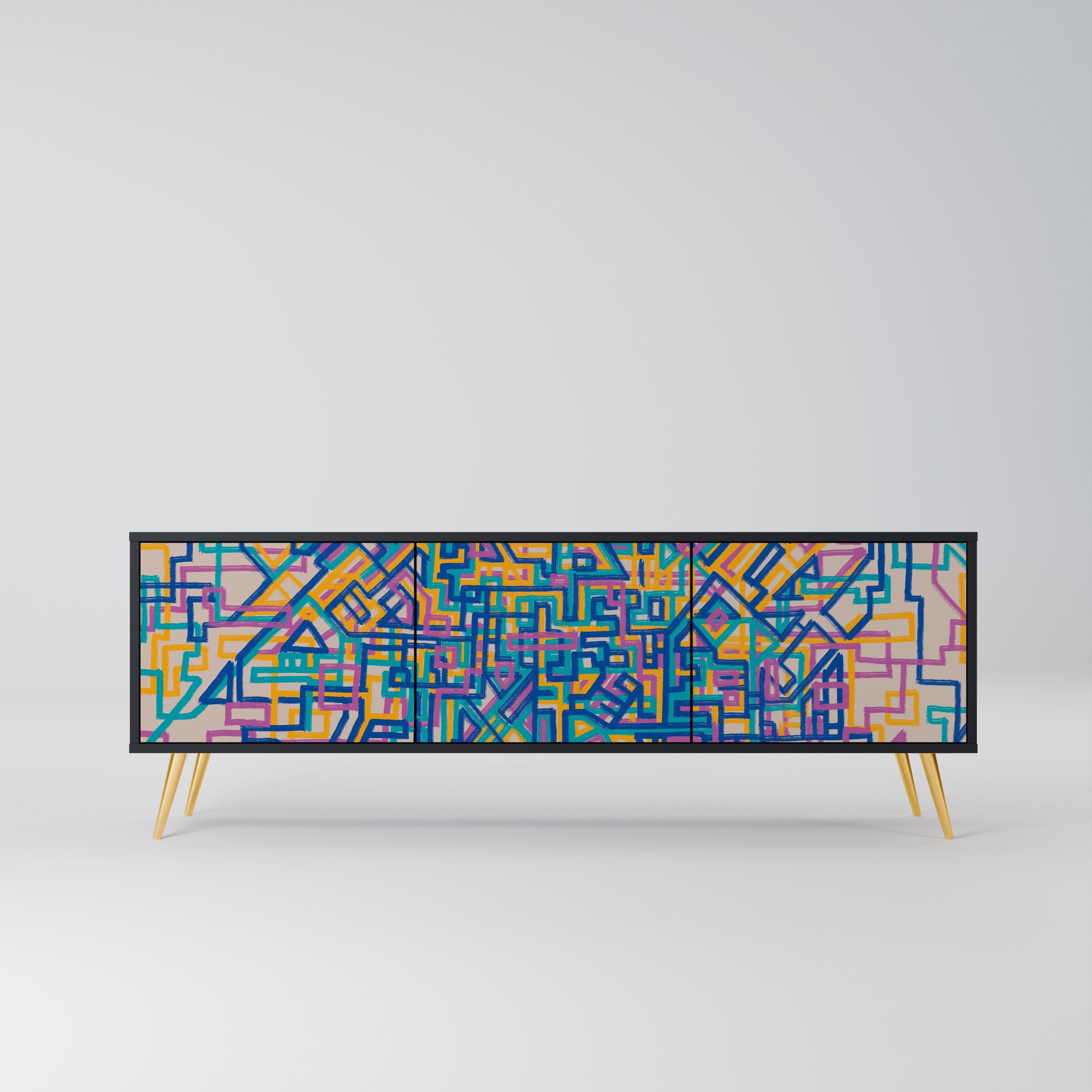 MEMORIES MAP Móvel de TV com 3 Portas em Acabamento Preto