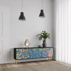 MEMORIES MAP 3-Door TV Stand in Black Finish