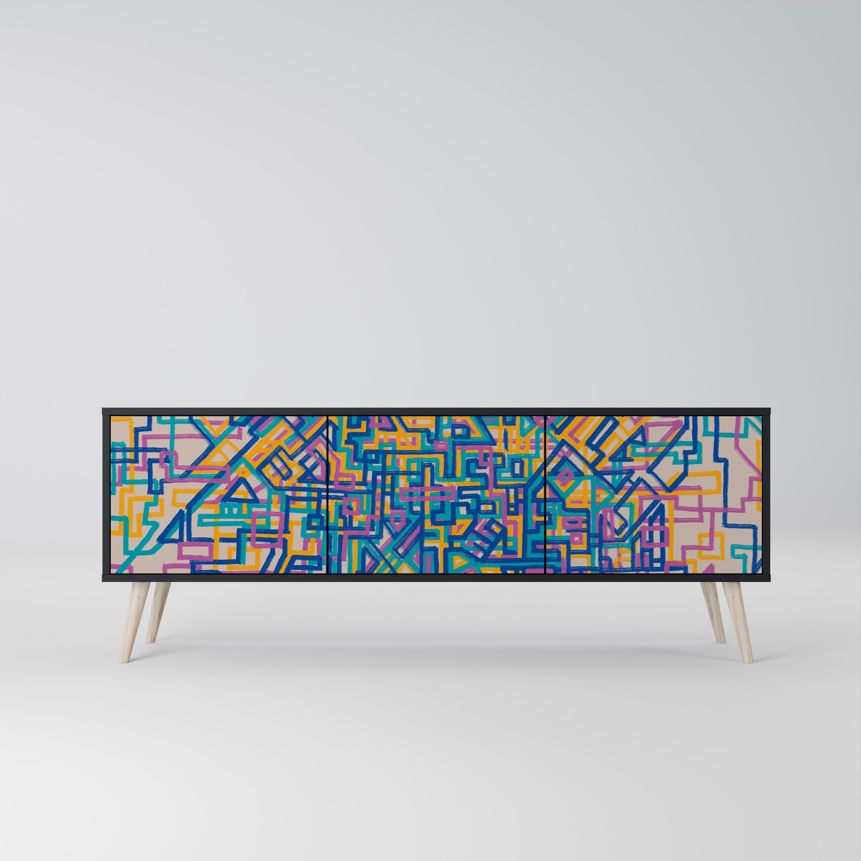 MEMORIES MAP Móvel de TV com 3 Portas em Acabamento Preto