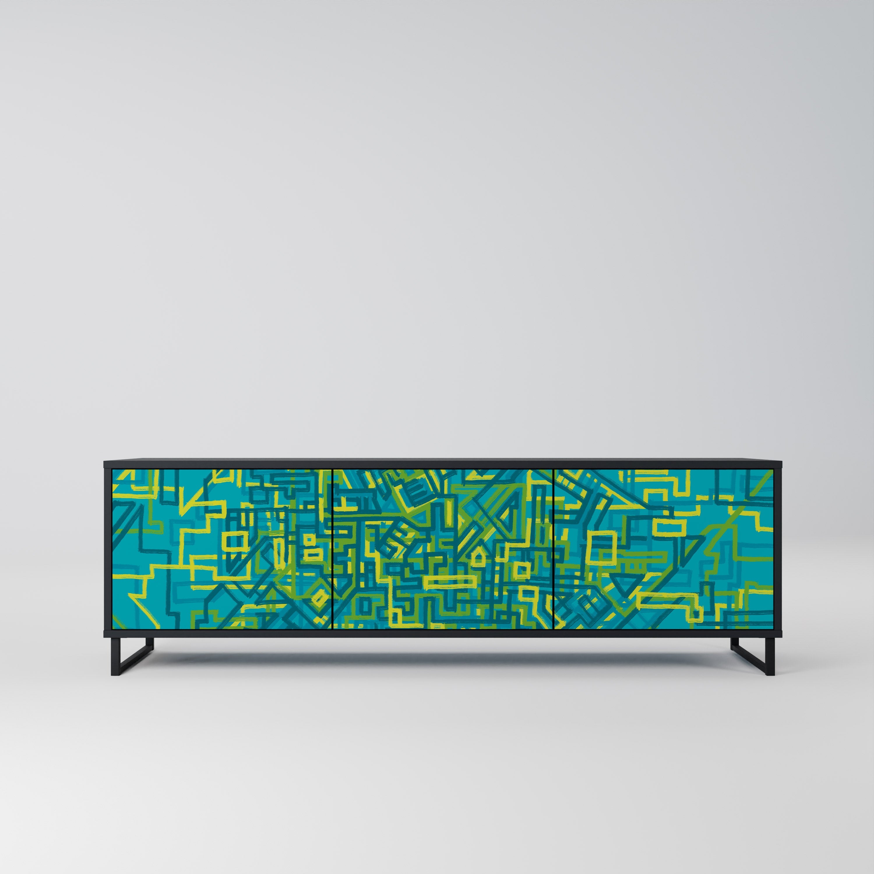 NOSTALGIC MEMORIES Móvel de TV com 3 Portas em Acabamento Preto