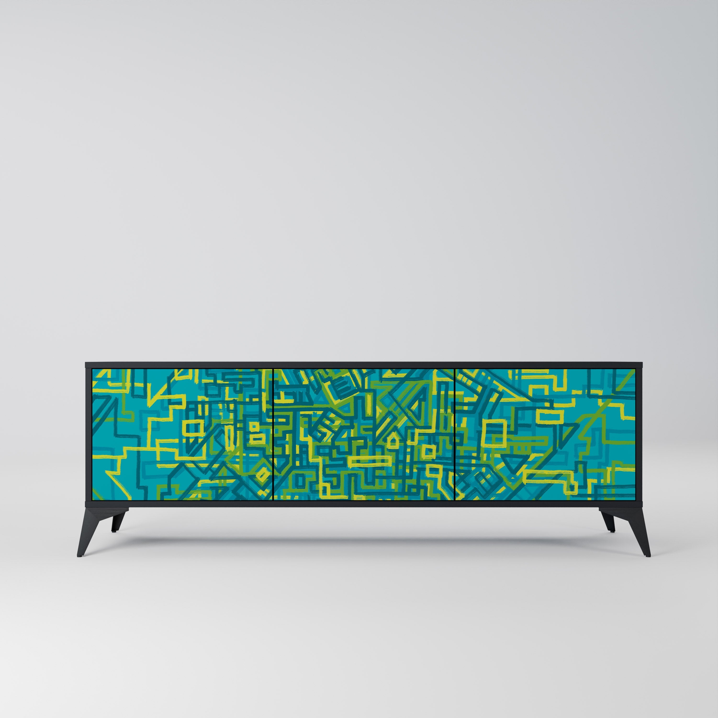 NOSTALGIC MEMORIES Móvel de TV com 3 Portas em Acabamento Preto