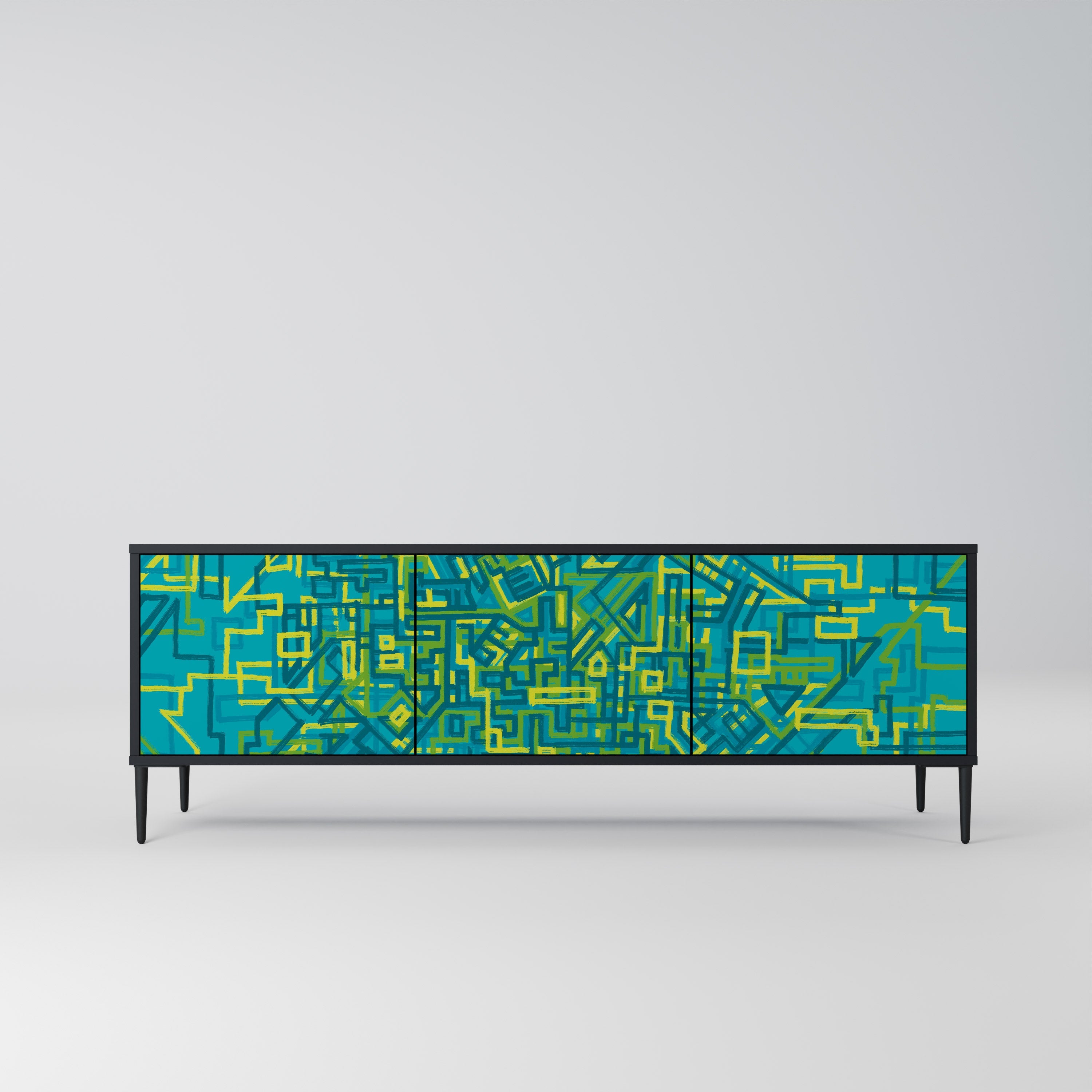 NOSTALGIC MEMORIES Móvel de TV com 3 Portas em Acabamento Preto