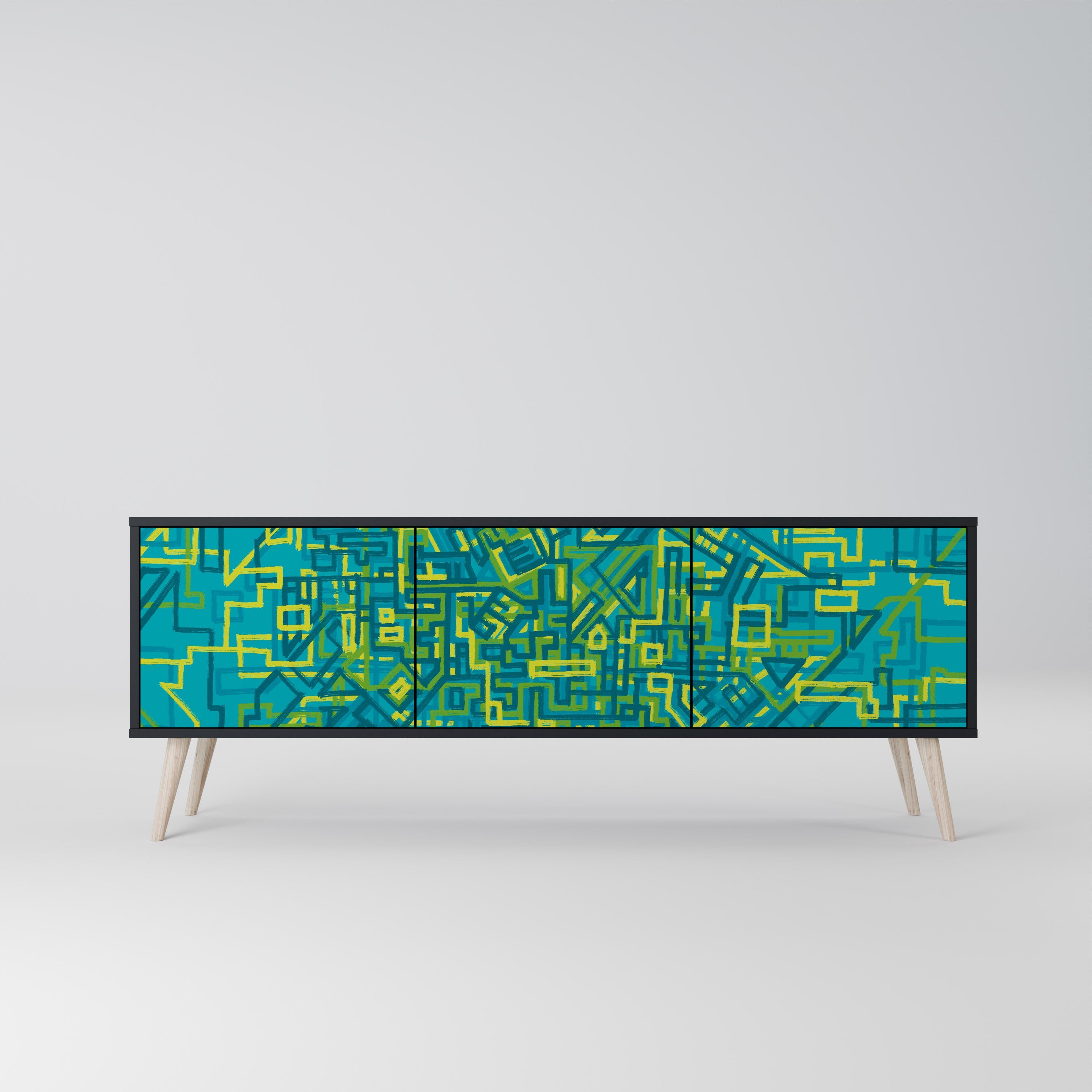 NOSTALGIC MEMORIES Móvel de TV com 3 Portas em Acabamento Preto