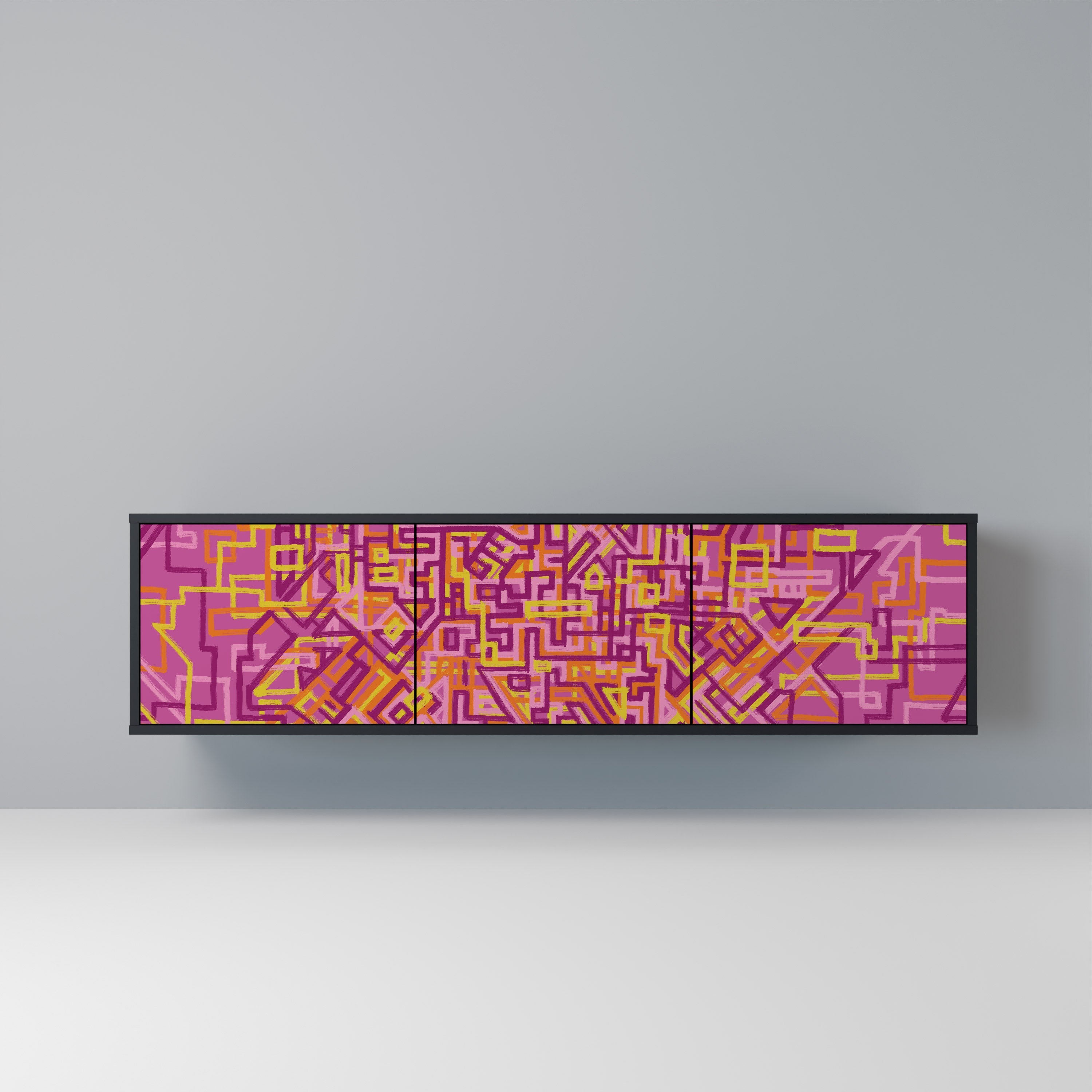 LOVELY MEMORIES Móvel de TV com 3 Portas em Acabamento Preto