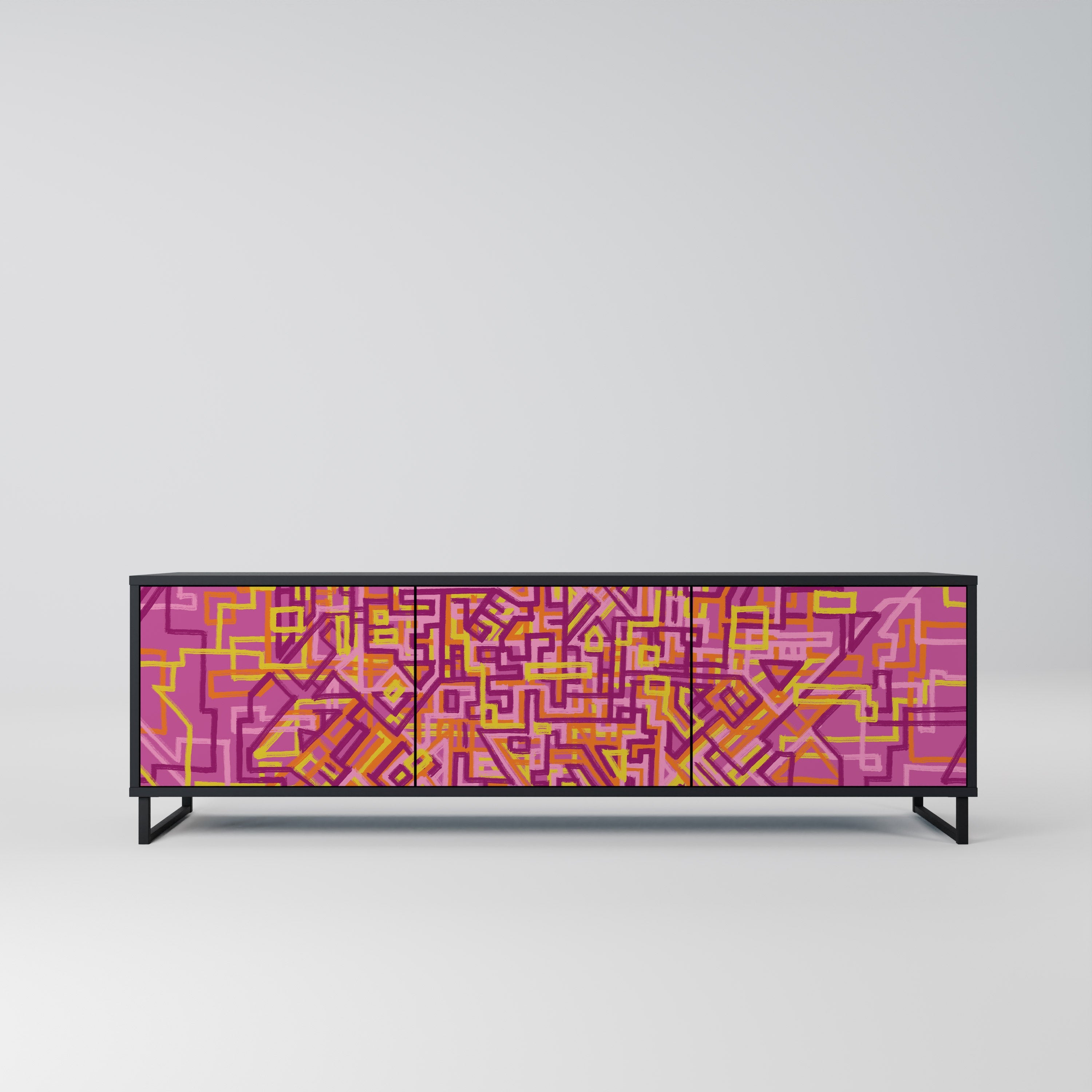 LOVELY MEMORIES Móvel de TV com 3 Portas em Acabamento Preto