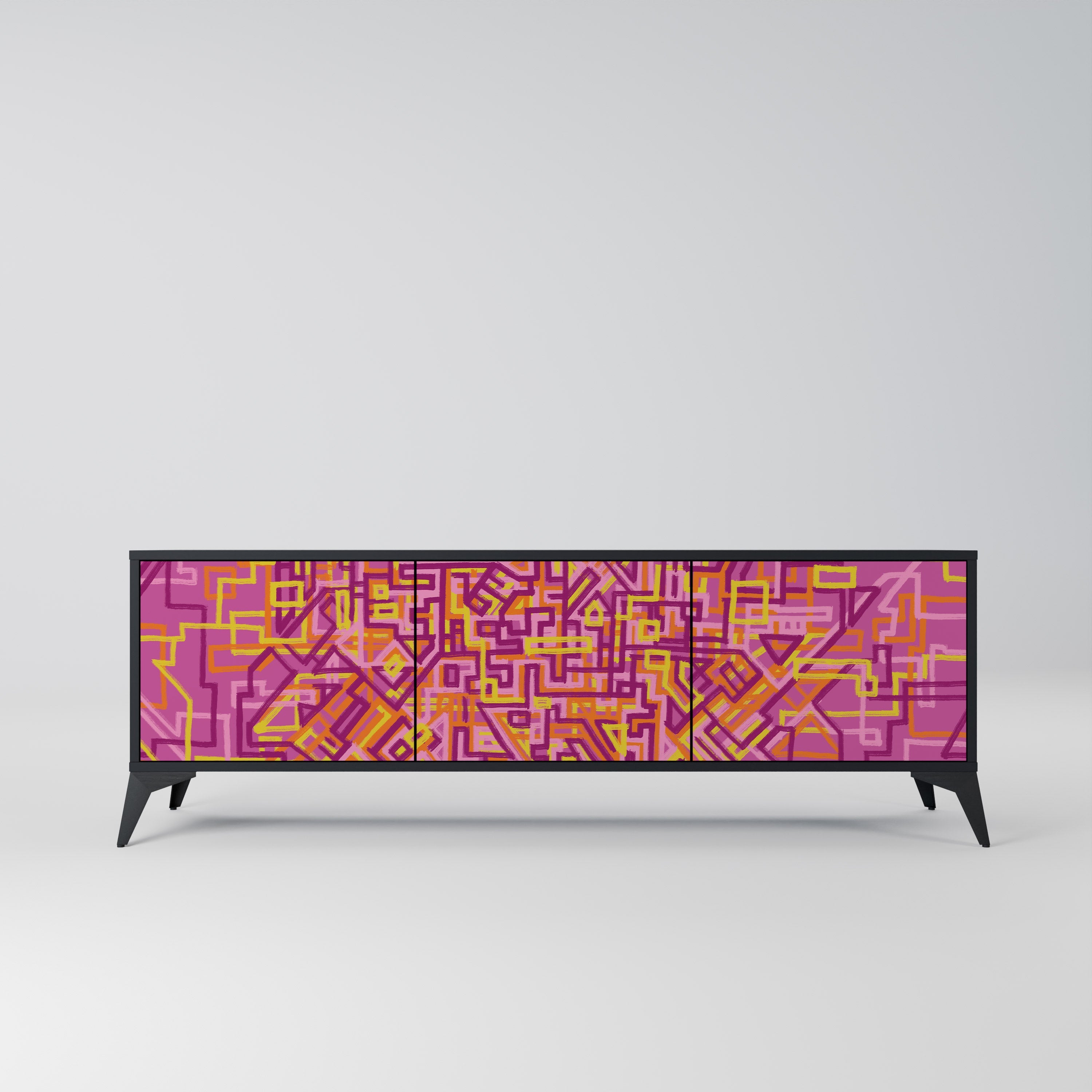 LOVELY MEMORIES Móvel de TV com 3 Portas em Acabamento Preto