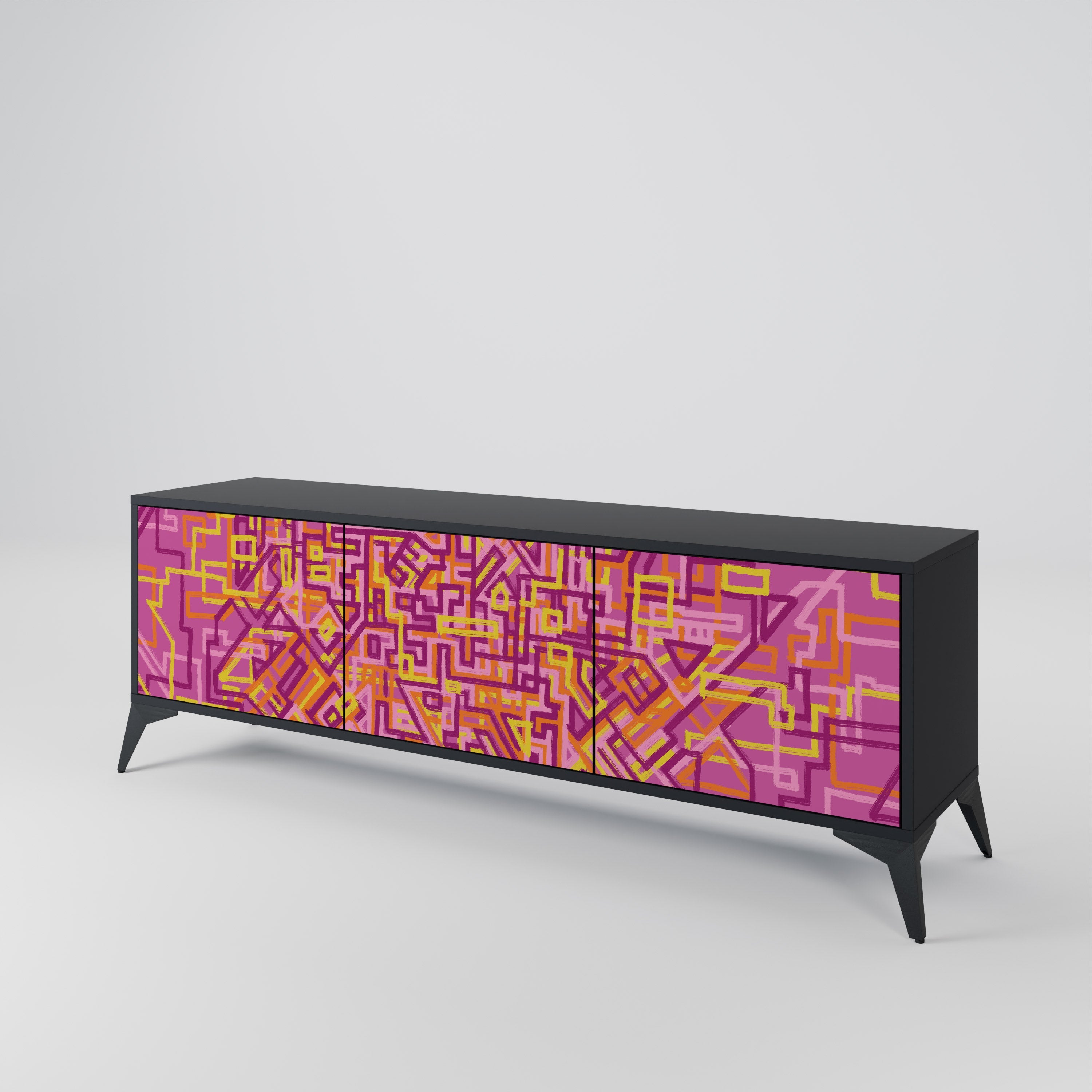 LOVELY MEMORIES 3-Door TV Stand in Black Finish