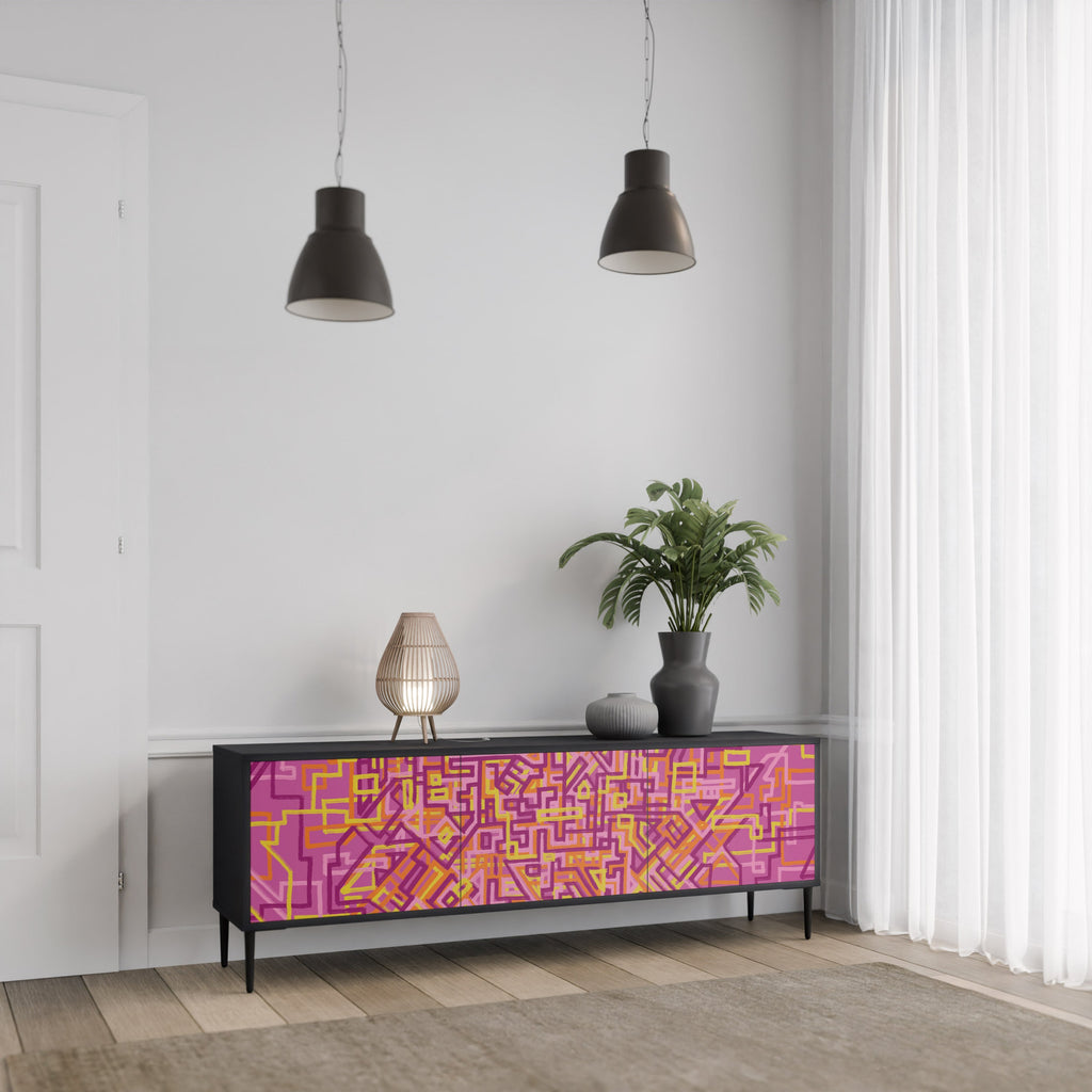 LOVELY MEMORIES 3-Door TV Stand in Black Finish