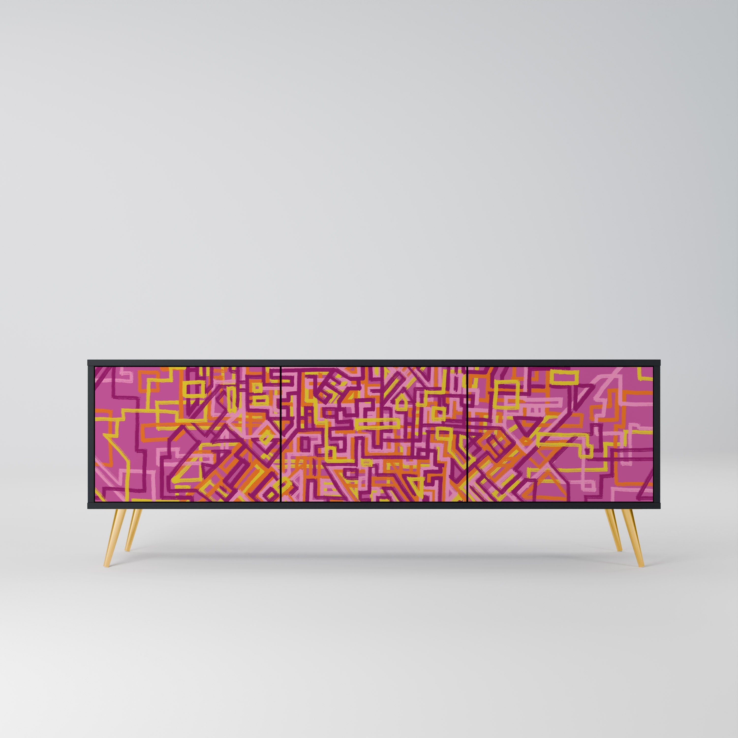 LOVELY MEMORIES Móvel de TV com 3 Portas em Acabamento Preto