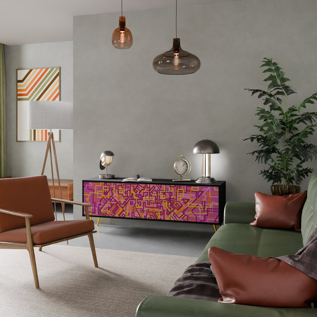 LOVELY MEMORIES 3-Door TV Stand in Black Finish