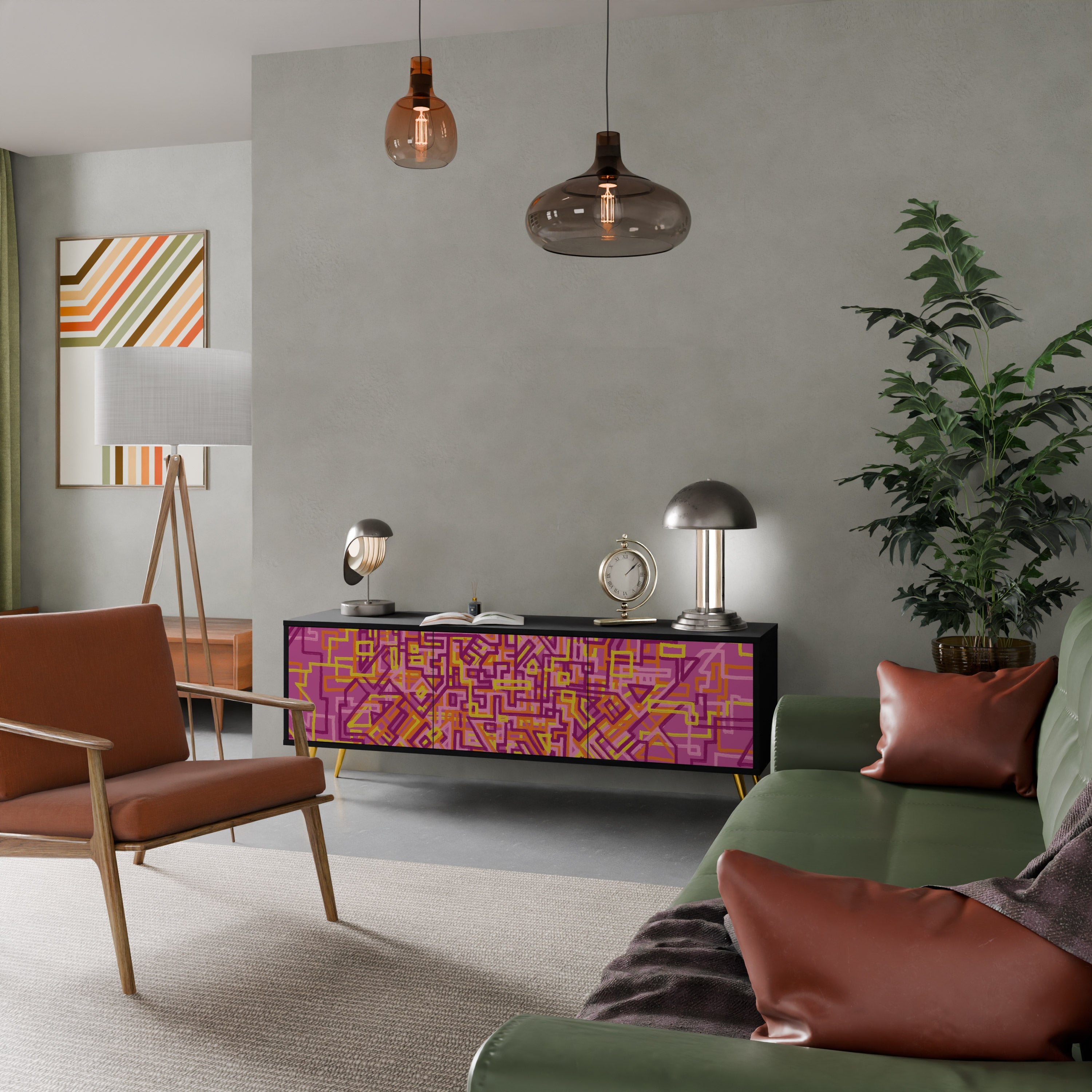 LOVELY MEMORIES 3-Door TV Stand in Black Finish