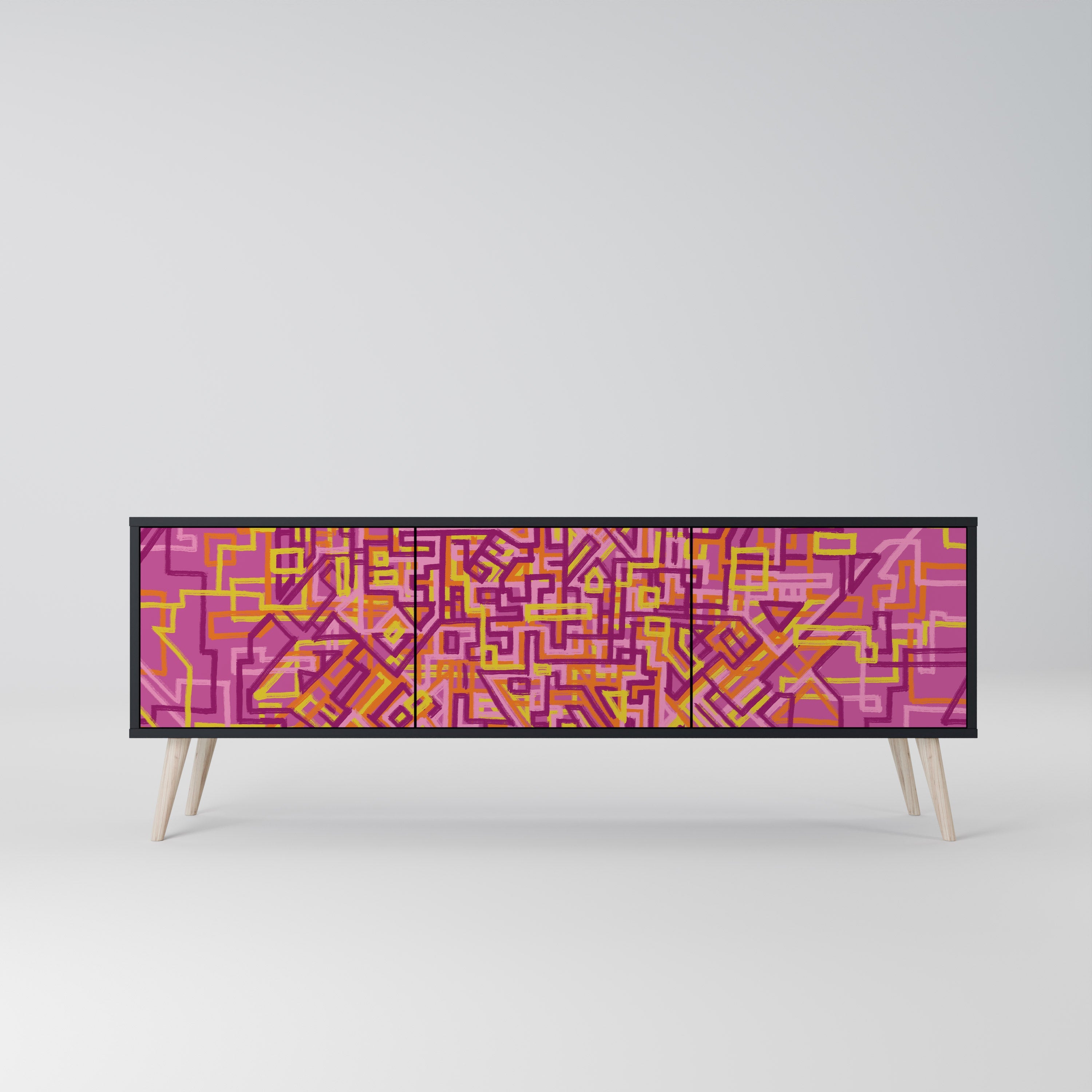 LOVELY MEMORIES Móvel de TV com 3 Portas em Acabamento Preto