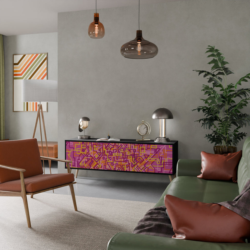 LOVELY MEMORIES 3-Door TV Stand in Black Finish