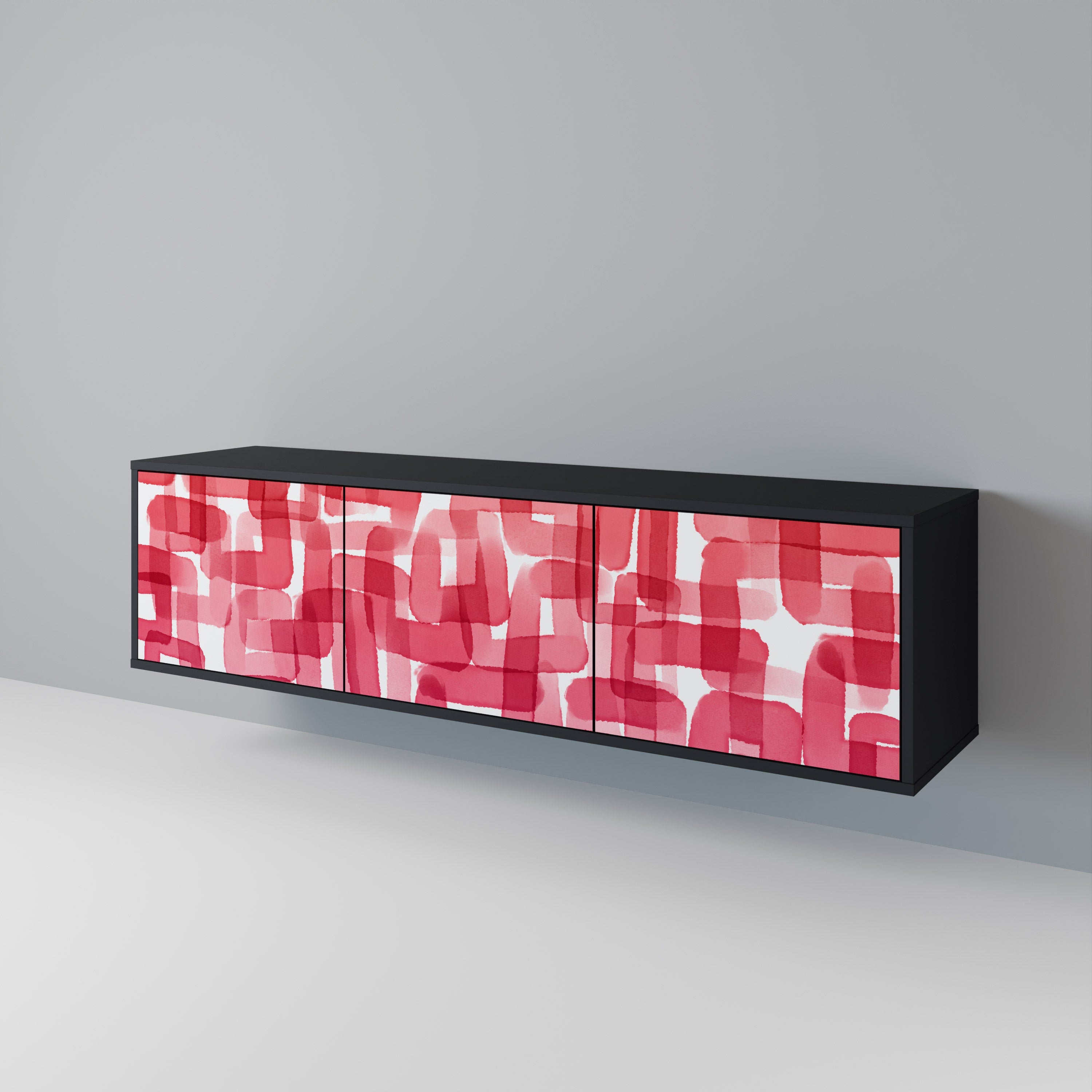 KALEIDOSCOPIC CUBISM 3-Door TV Stand in Black Finish